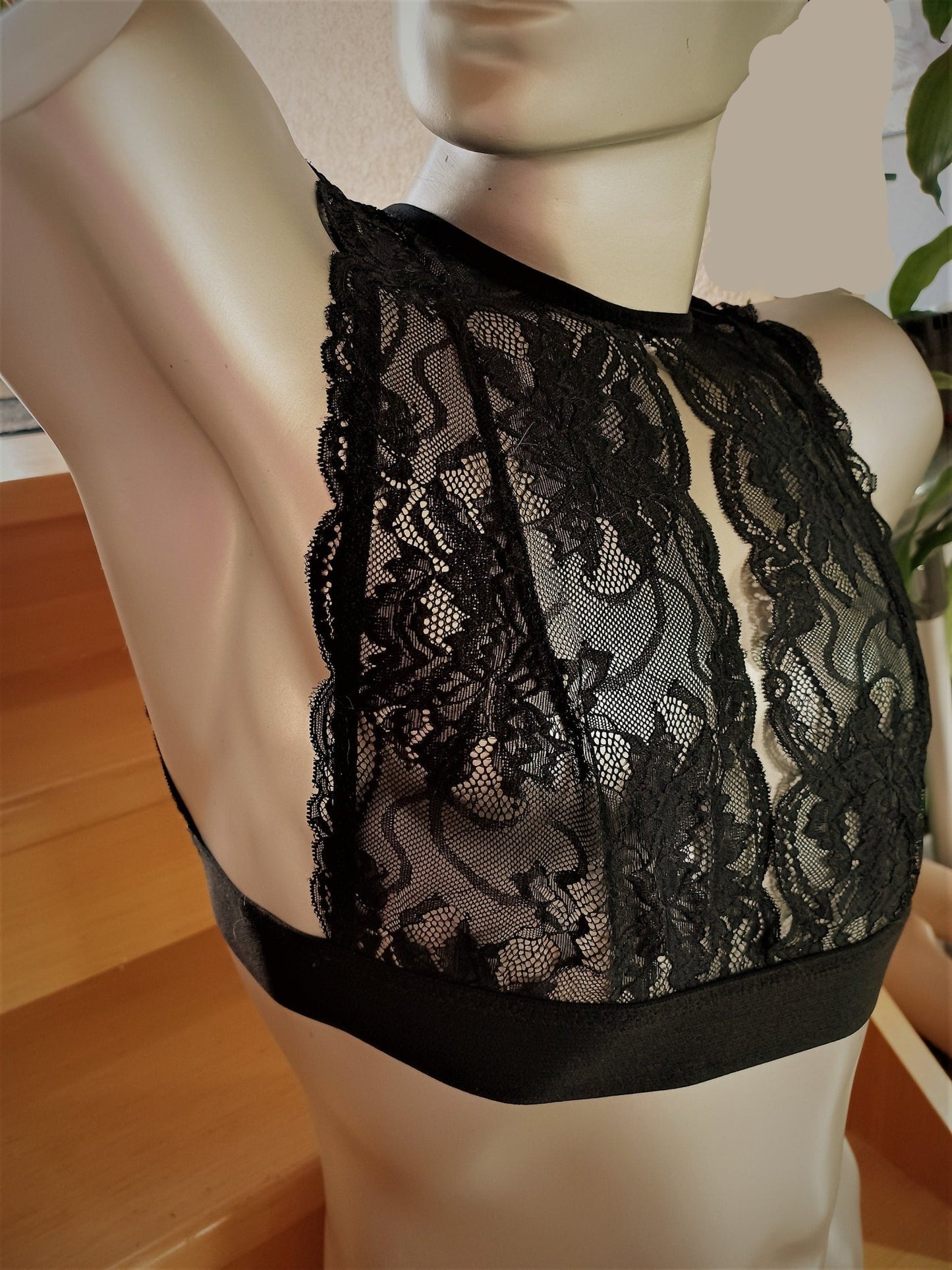Herren Bustier en femme Dessous elastische Spitze schwarz Top - Shirt - SEXSENSE