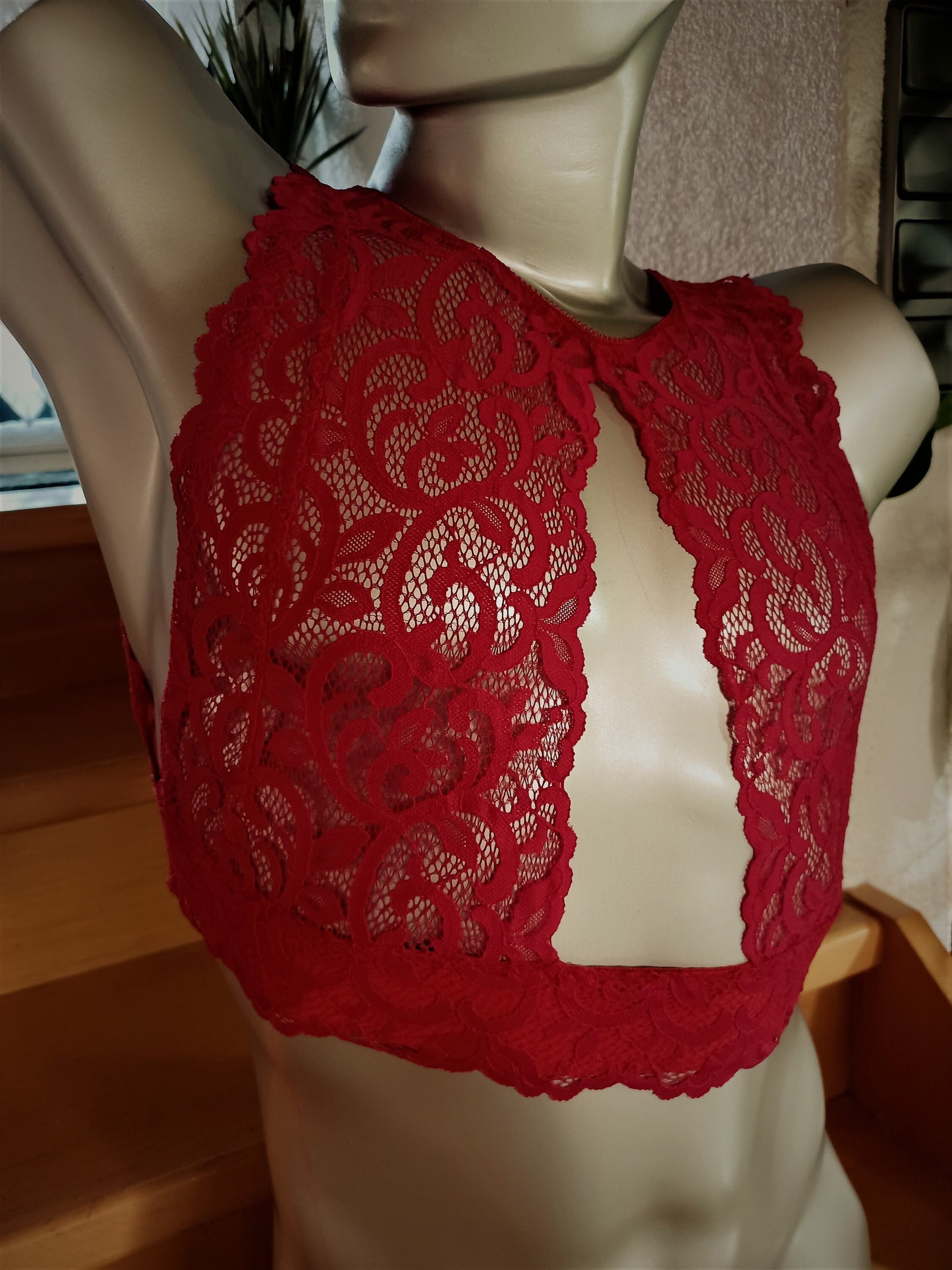 Lingerie pour hommes soutien-gorge bustier sous-vêtements Sissy dentelle élastique haut rouge framboise chemise unique