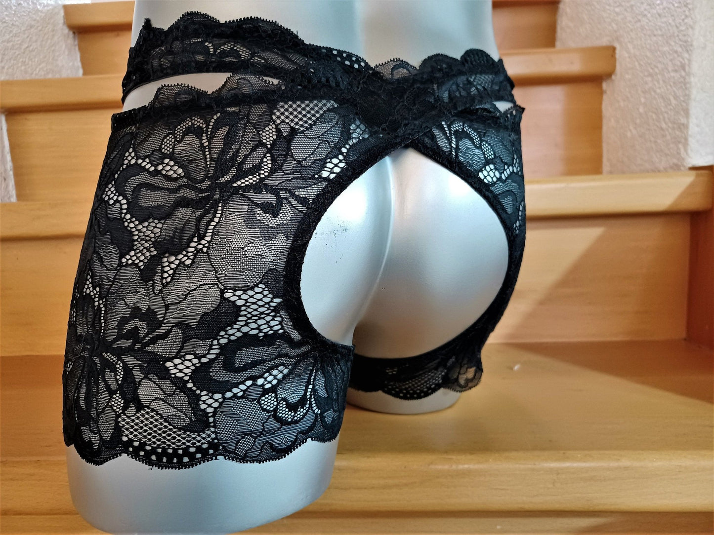 Strumpfbänder Straps halterlos Stay Hip for man ouvert 2 - teilig elastische Spitze schwarz UNIKAT sexy Dessous Fetisch - SEXSENSE
