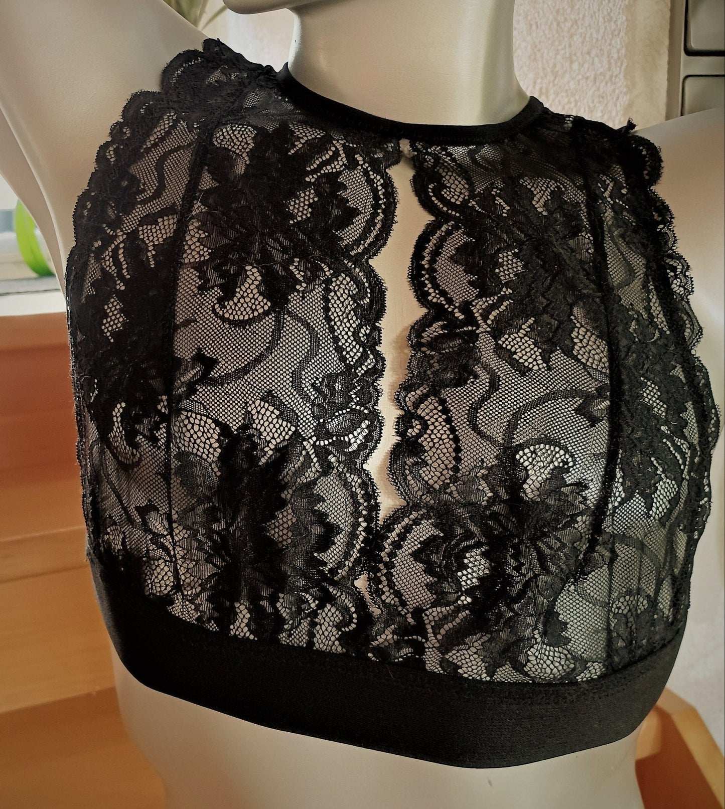 Herren Bustier en femme Dessous elastische Spitze schwarz Top - Shirt - SEXSENSE