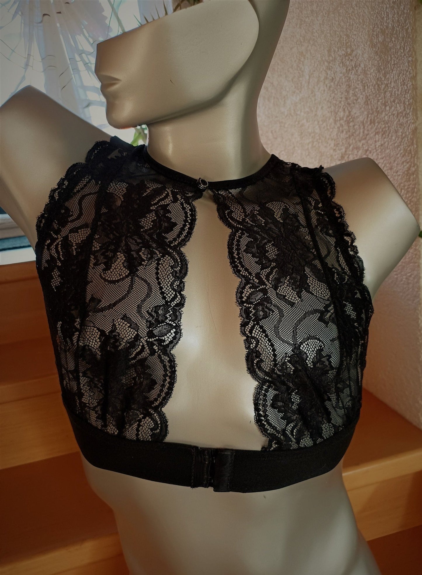Herren Bustier en femme Dessous elastische Spitze schwarz Top - Shirt - SEXSENSE