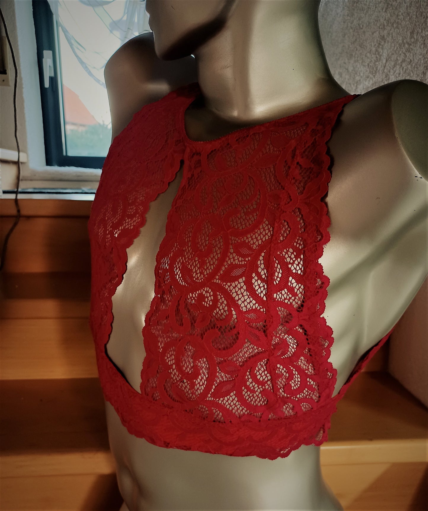 Lingerie pour hommes soutien-gorge bustier sous-vêtements Sissy dentelle élastique haut rouge framboise chemise unique