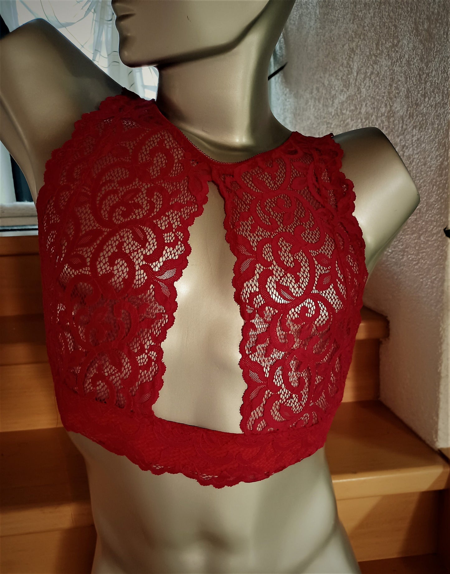 Lingerie pour hommes soutien-gorge bustier sous-vêtements Sissy dentelle élastique haut rouge framboise chemise unique