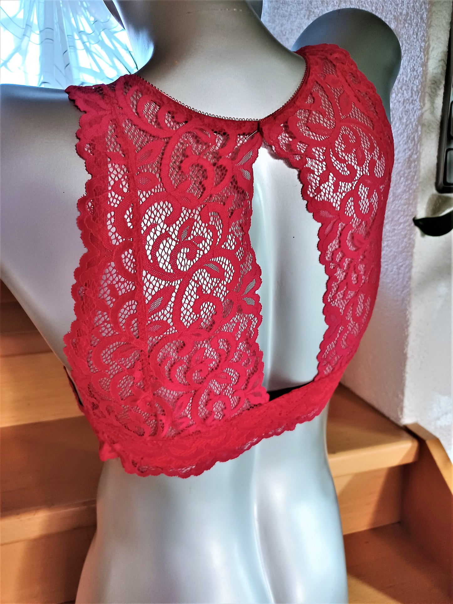 Lingerie pour hommes soutien-gorge bustier sous-vêtements Sissy dentelle élastique haut rouge framboise chemise unique