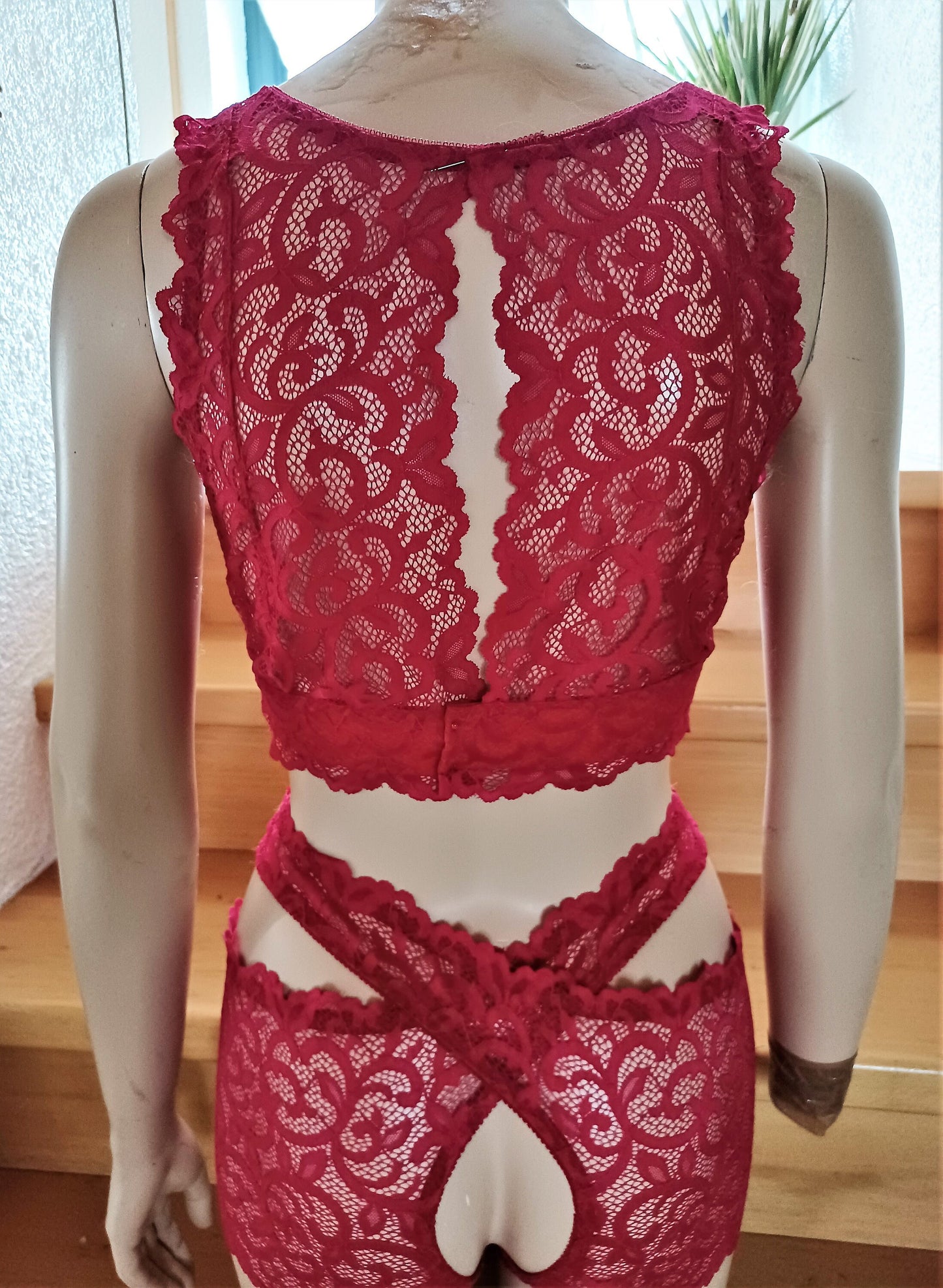 Lingerie Femme Soutien-Gorge Bustier Sous-Vêtements Dentelle Élastique Haut Rouge Framboise Chemise Unique