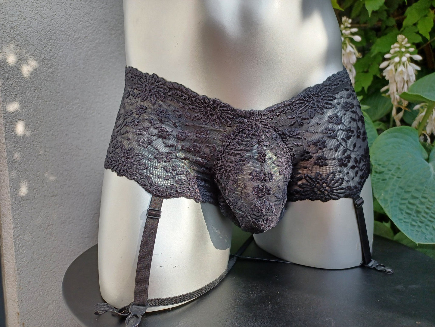 Strapse elastische Spitze schwarz Tanzgürtel ouvert mit Suspensorium - SEXSENSE