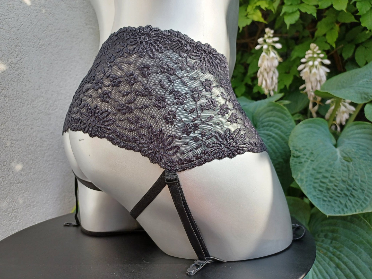 Strapse elastische Spitze schwarz Tanzgürtel ouvert mit Suspensorium - SEXSENSE
