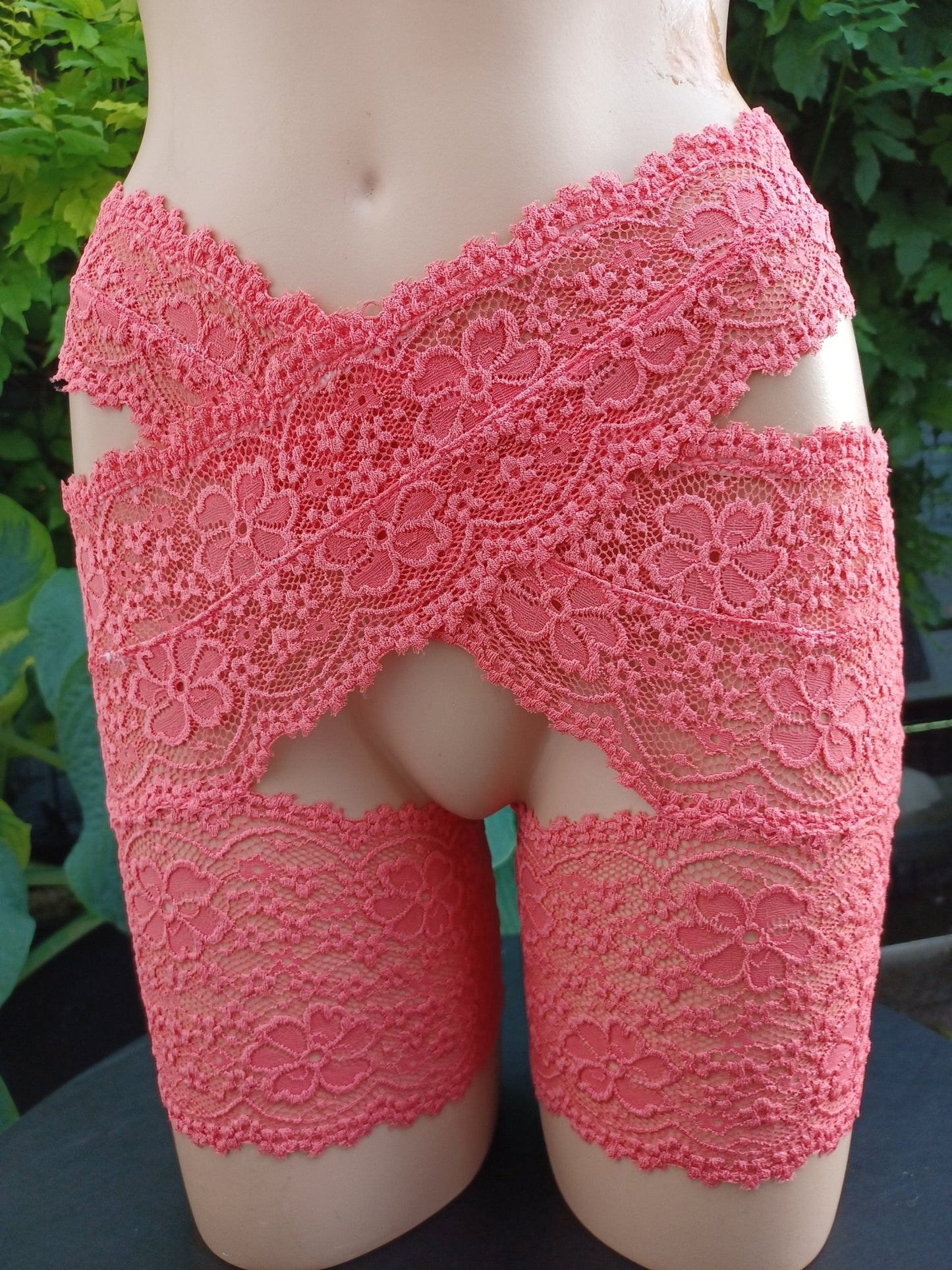 Stay Hip Oberschenkelschoner elastische Spitze in lachsfarbenen Dessous Lingerie Strumpfband ouvert - SEXSENSE
