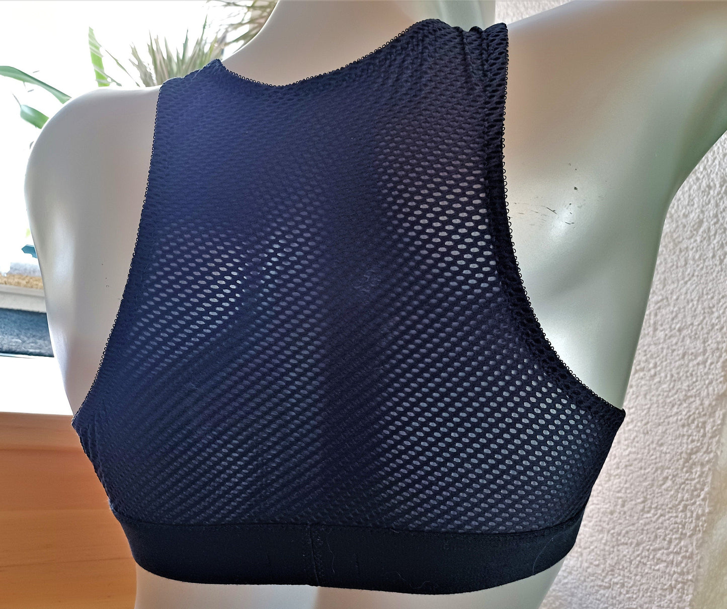 Bustier enganliegend im Tanktop Styl schwarzer hochelastischer Mesh in Rautenmuster