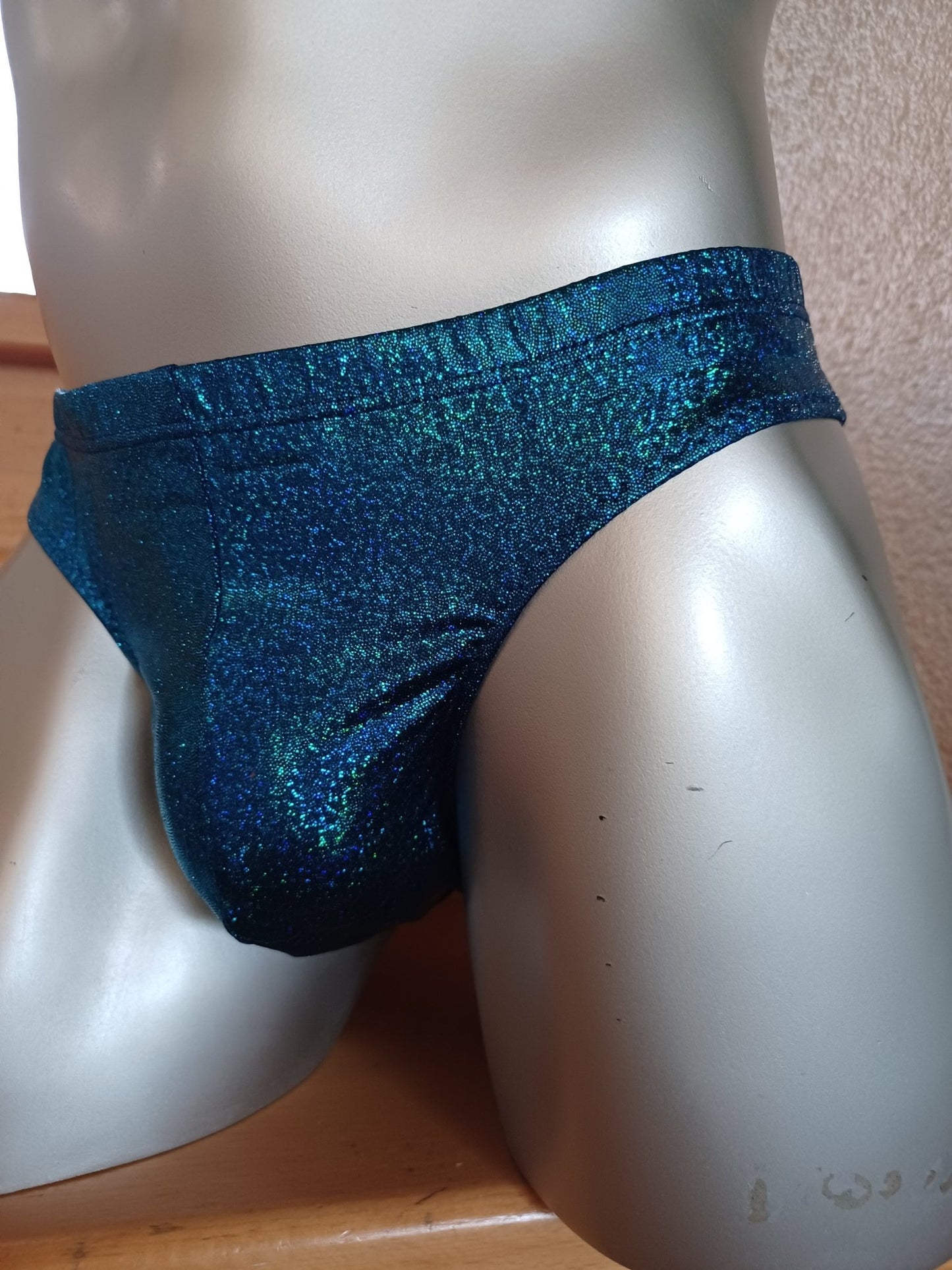 Badehose Slip Tanga elastisches Lycra Türkis Hologramm - SEXSENSE