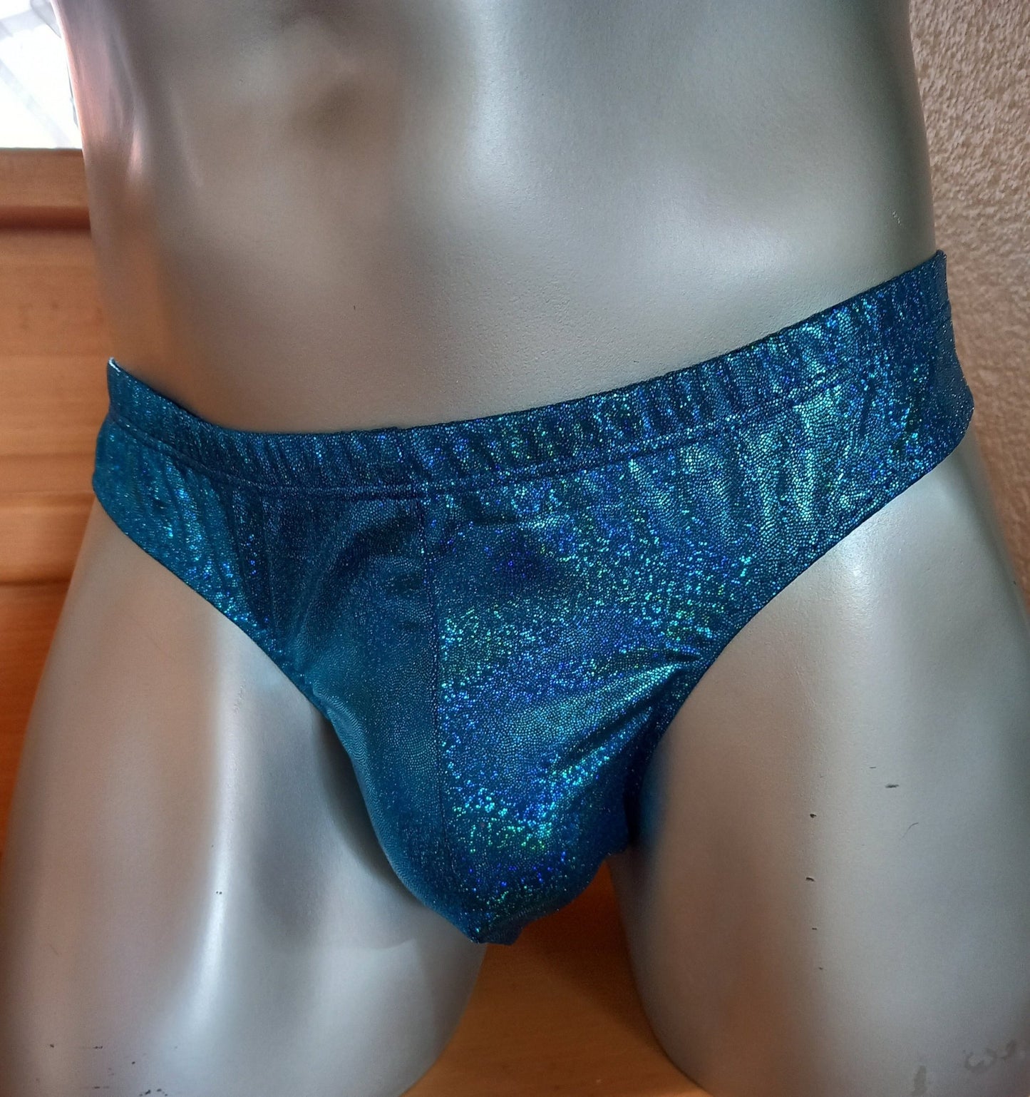 Badehose Slip Tanga elastisches Lycra Türkis Hologramm - SEXSENSE