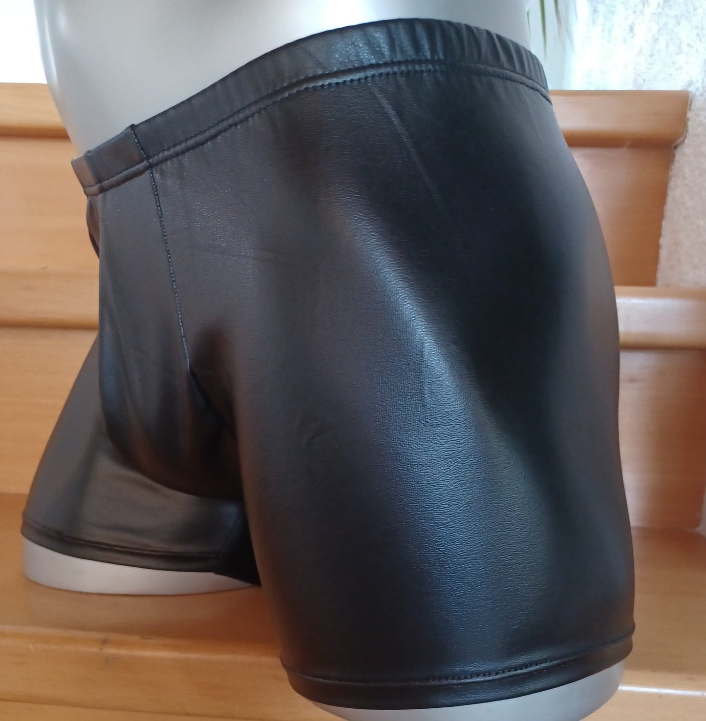 Boxershorts Badehose elastisches Lycra Glattlederimitat schwarz - SEXSENSE