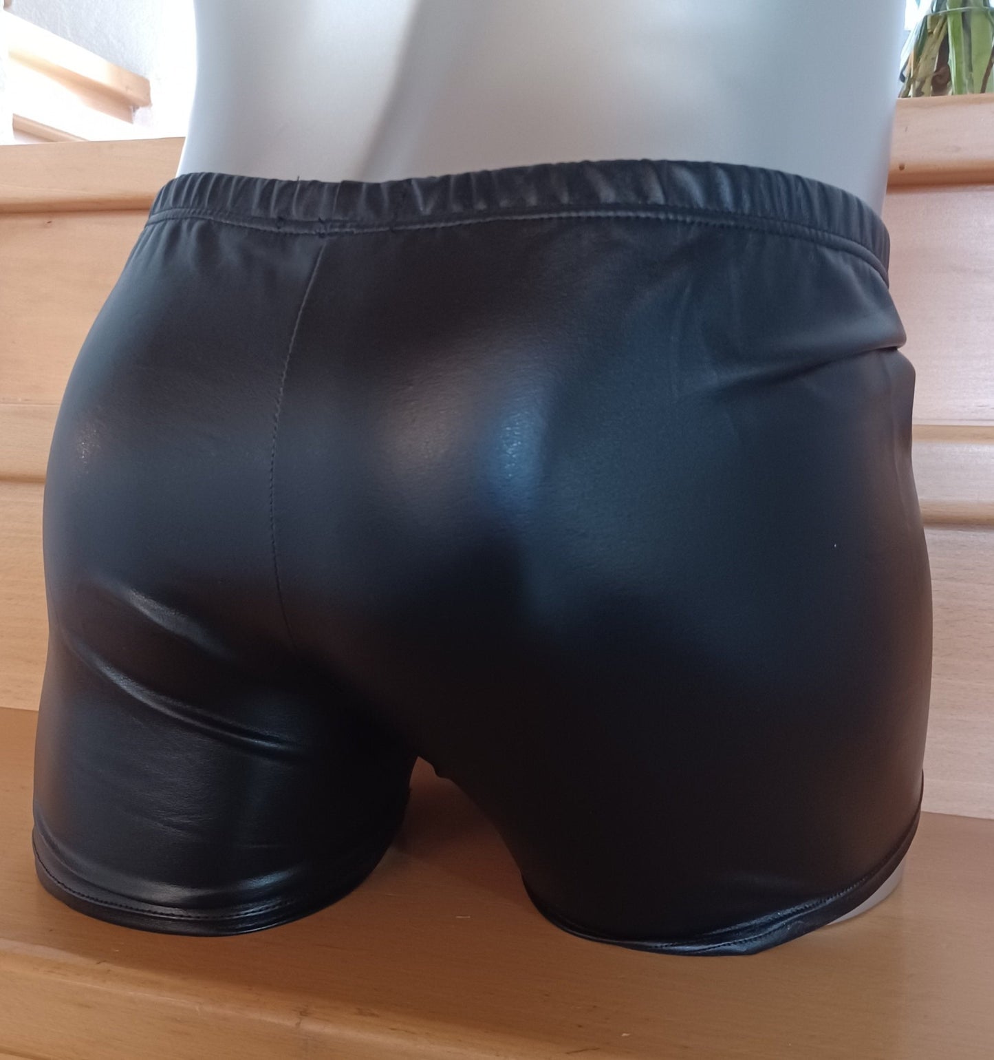 Boxershorts Badehose elastisches Lycra Glattlederimitat schwarz - SEXSENSE