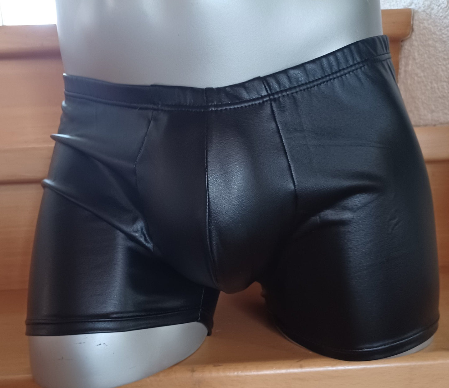 Boxershorts Badehose elastisches Lycra Glattlederimitat schwarz - SEXSENSE