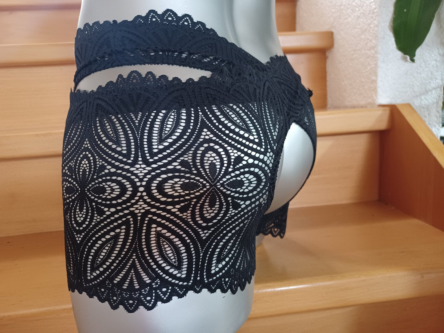 Herren Straps Stay Hip, ouvert 2 - teilig, Strumpfbänder elastische Spitze schwarz halterlose Fetisch - SEXSENSE