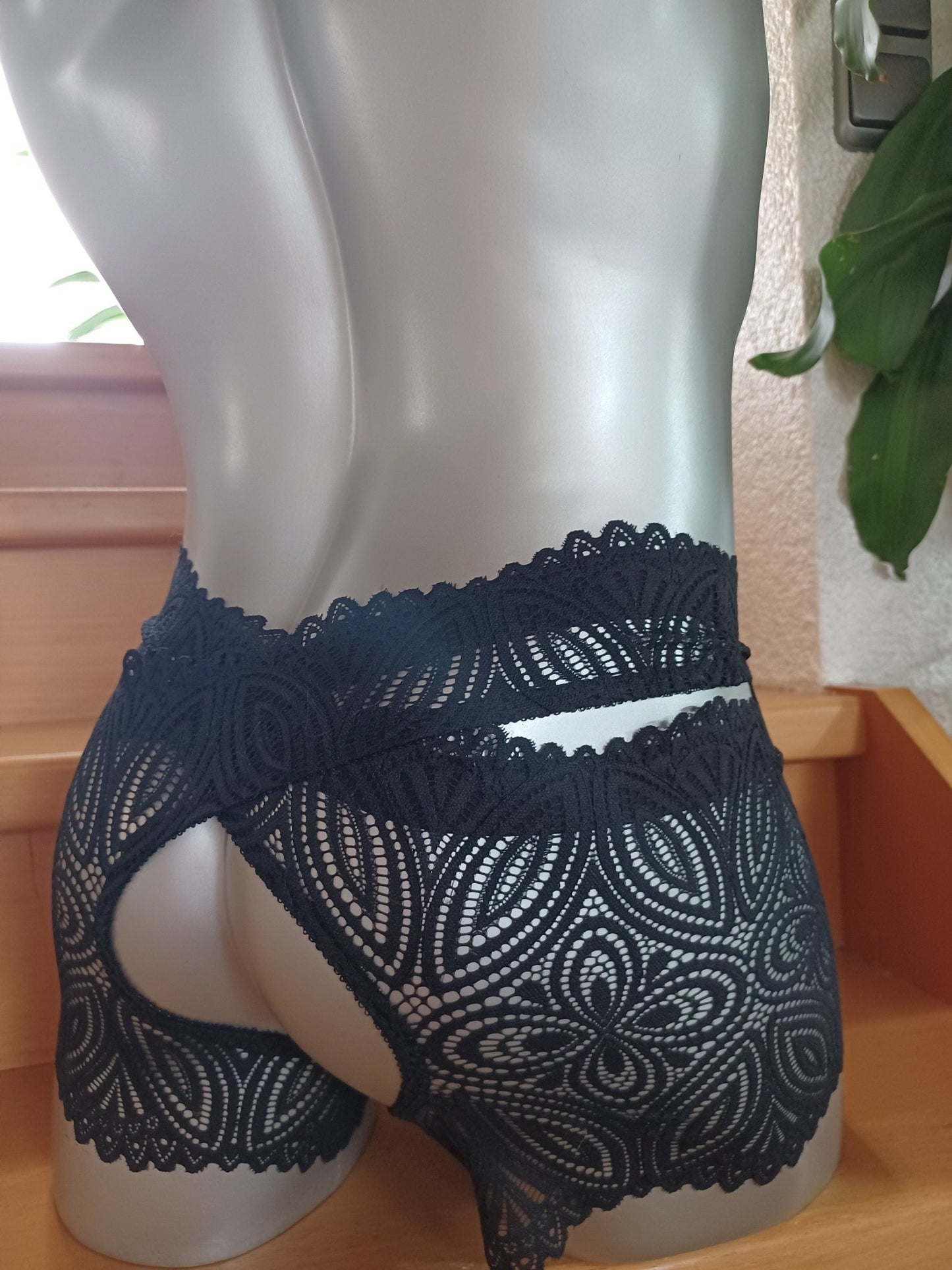 Herren Straps Stay Hip, ouvert 2 - teilig, Strumpfbänder elastische Spitze schwarz halterlose Fetisch - SEXSENSE