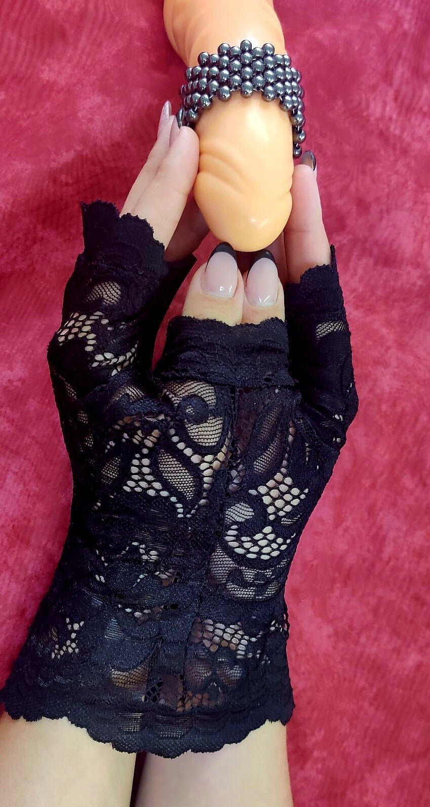 BDSM Bondage Fetisch soft Fessel Handschuhe Damen Masturbator Neopren und Spitze Prototyp - SEXSENSE