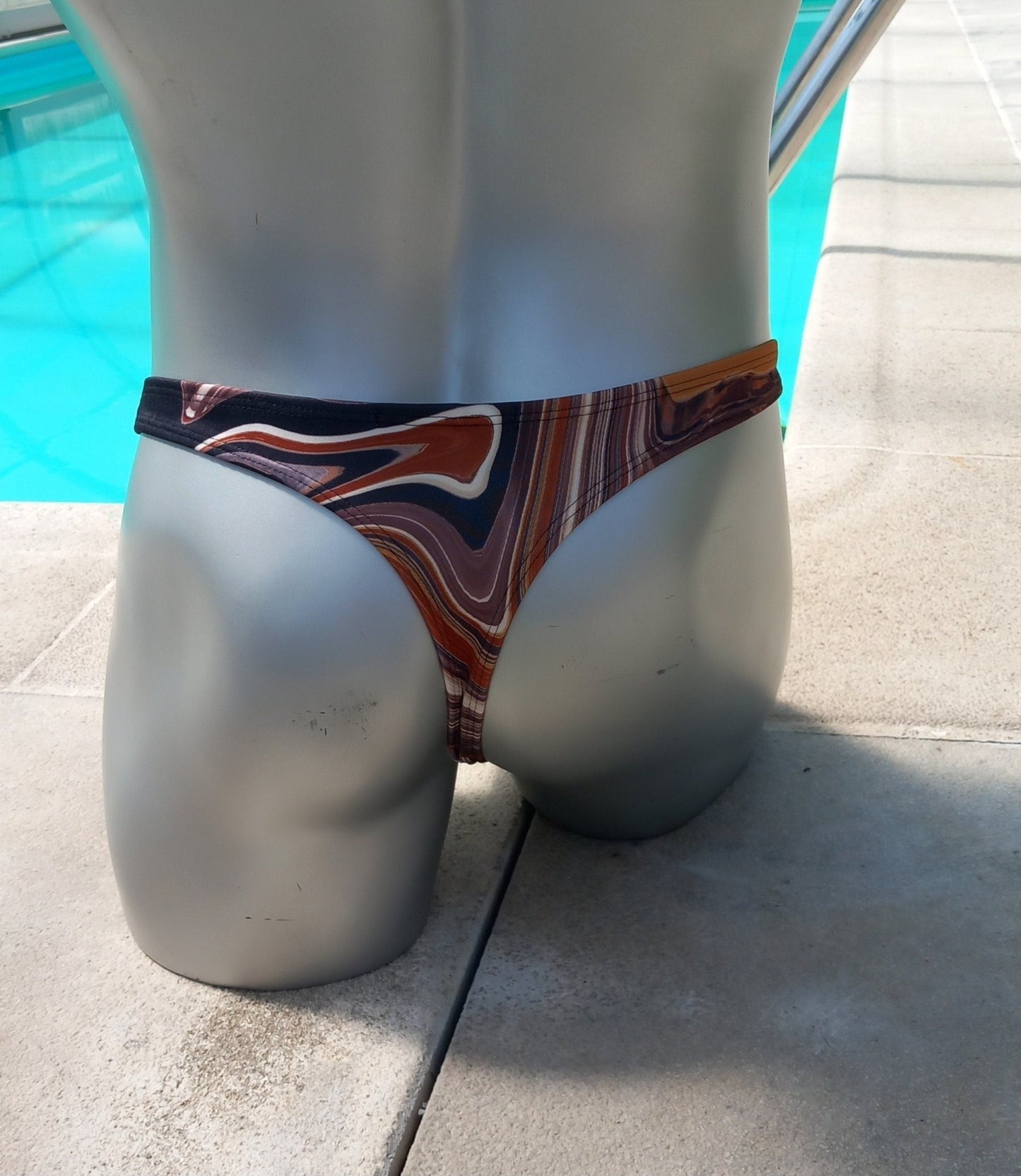 Herren String Badehose Dessous Unterwäsche Badehose Holz Marmor Scuba - jersey in braun - Tönen - SEXSENSE