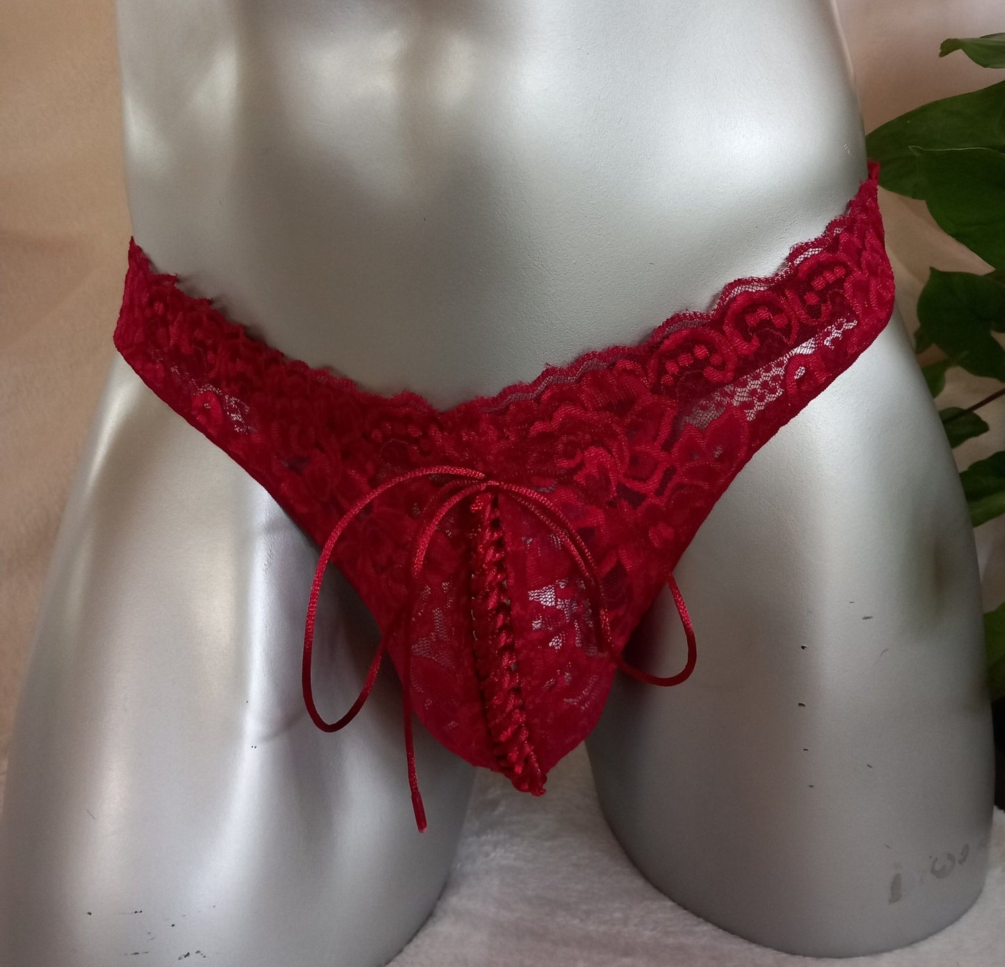 Spitzen - String mit Front - Schnürung Herren Lingerie Dessous Unikat Corsagen - Suspensorium NEU in Bordeaux - SEXSENSE