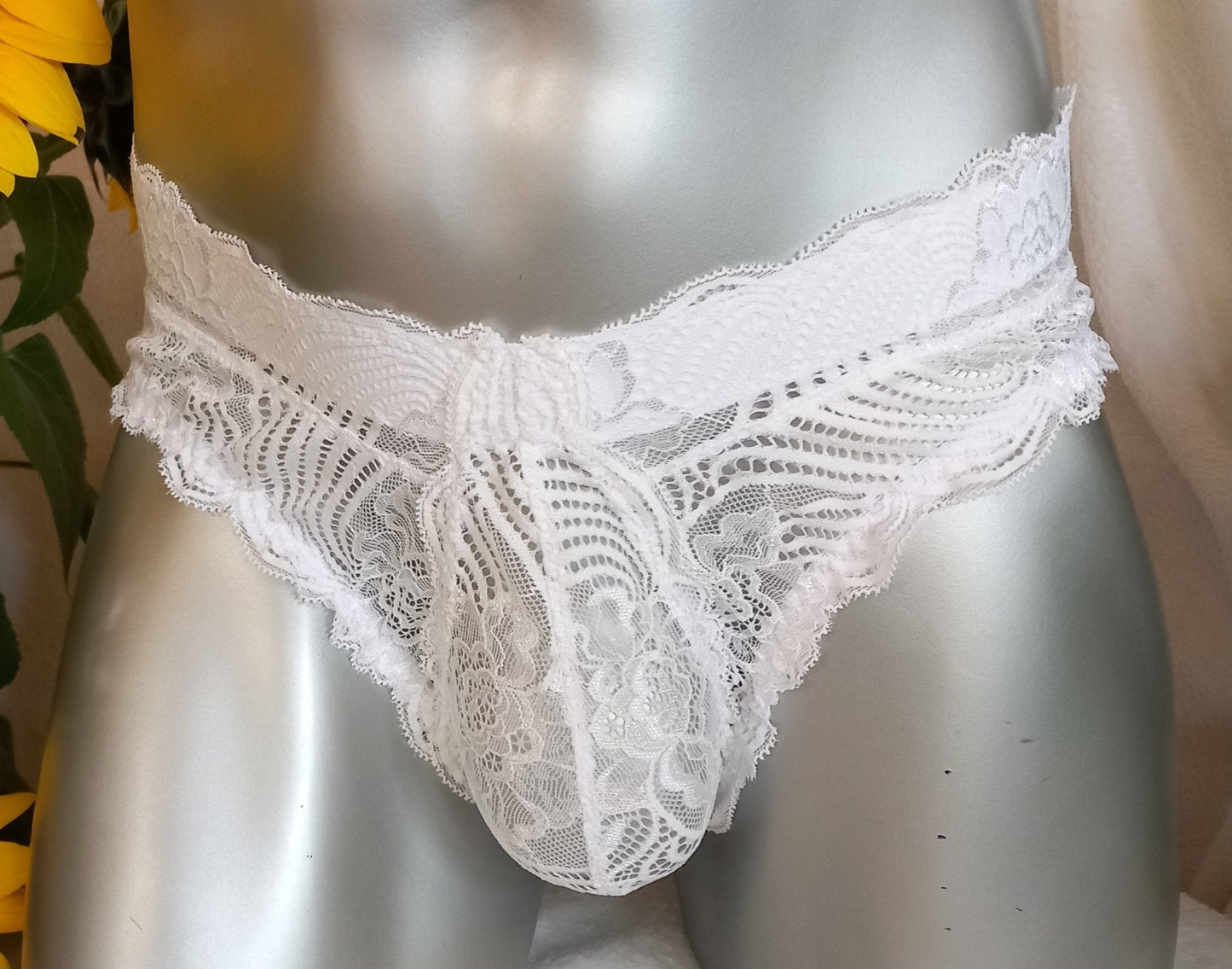 Slip elastische Spitze weiß Hipster Panty mit Bogenabschlusskanten - SEXSENSE