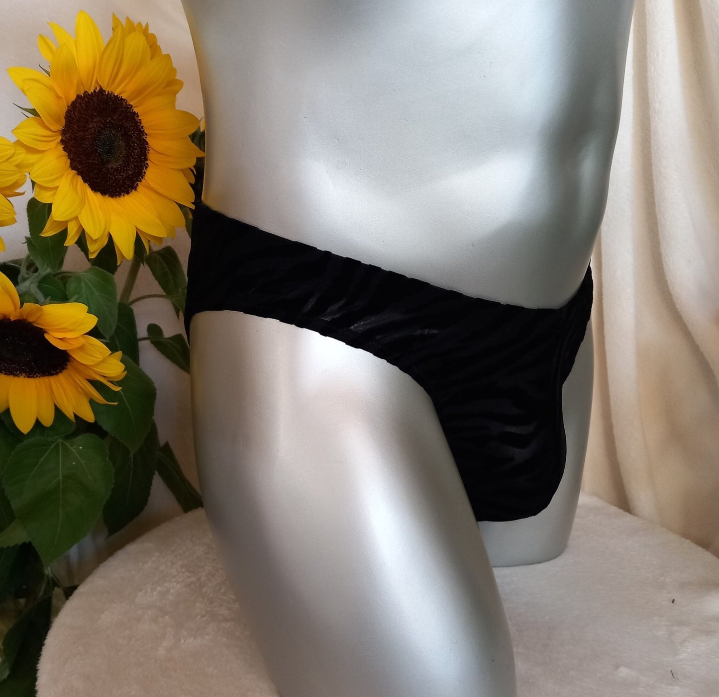 Slip Herren Low Waist Cut schwarz Dessous Zebra - Samt Ausbrenner - SEXSENSE