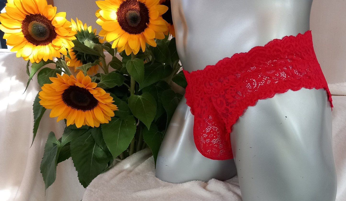 Herren Spitzen Slip Hipster Panty feuer - rot Femboy - SEXSENSE