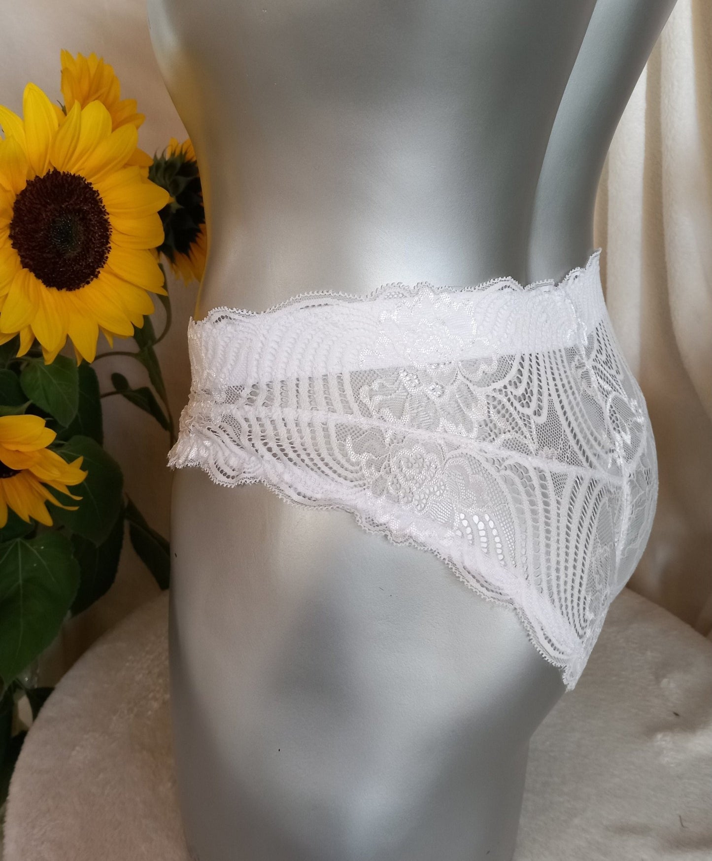 Slip elastische Spitze weiß Hipster Panty mit Bogenabschlusskanten - SEXSENSE