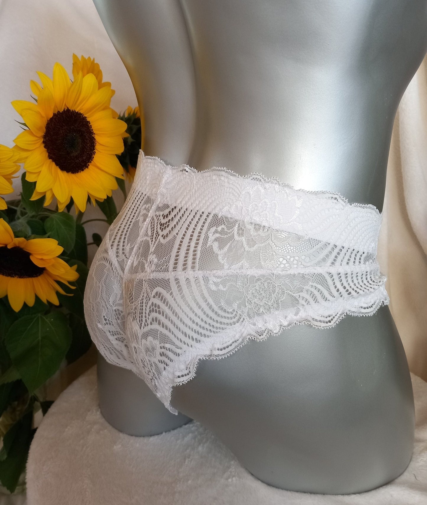 Slip elastische Spitze weiß Hipster Panty mit Bogenabschlusskanten - SEXSENSE