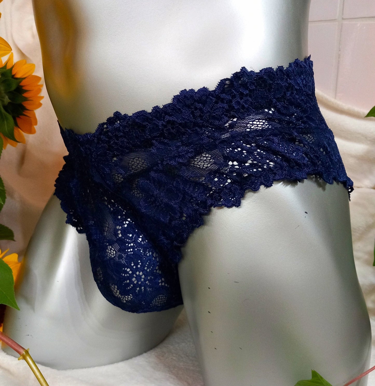 Herren Slip Spitzen Hipster Tanga Lingerie nachtblau mit Bogenabschlusskanten - SEXSENSE
