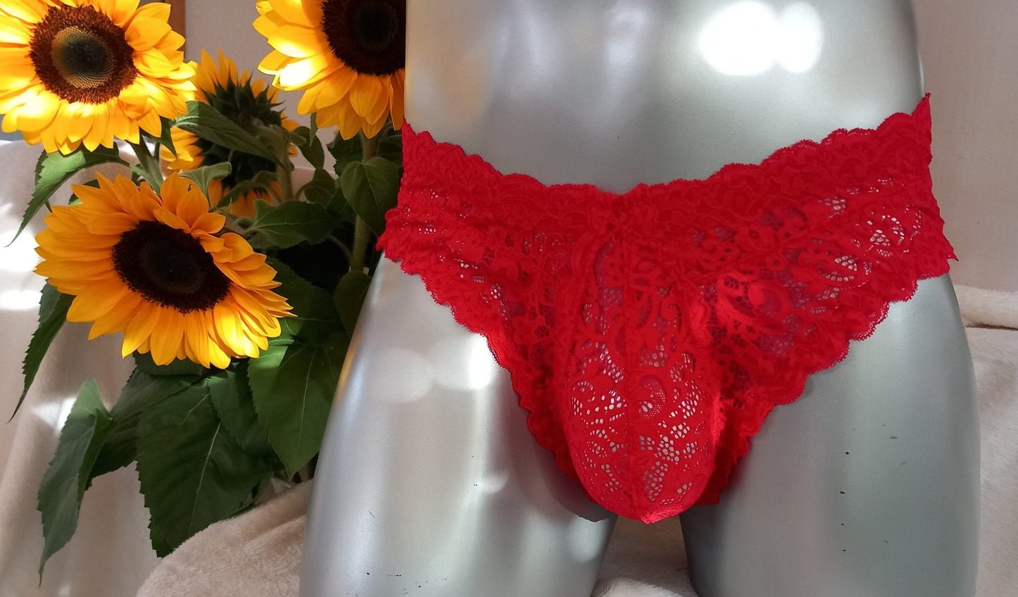 Herren Spitzen Slip Hipster Panty feuer - rot Femboy - SEXSENSE
