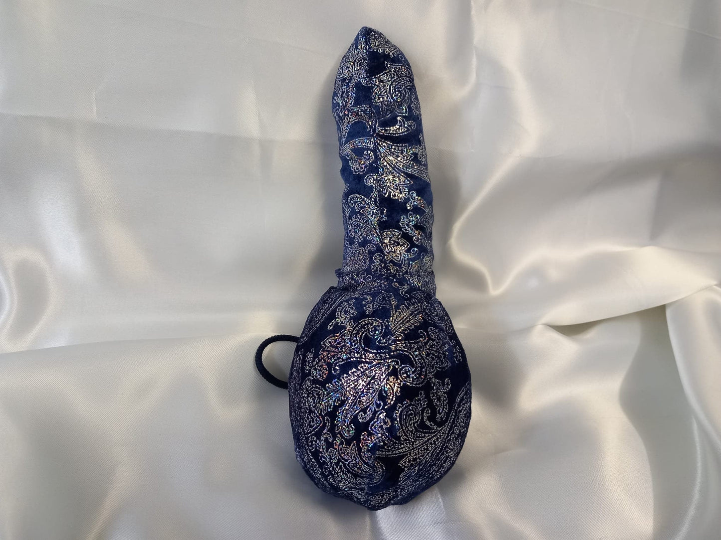 Penissocke Lümmeltüte Juwelensäckchen blauer Samt Lycra mit Silber Hologramm - SEXSENSE