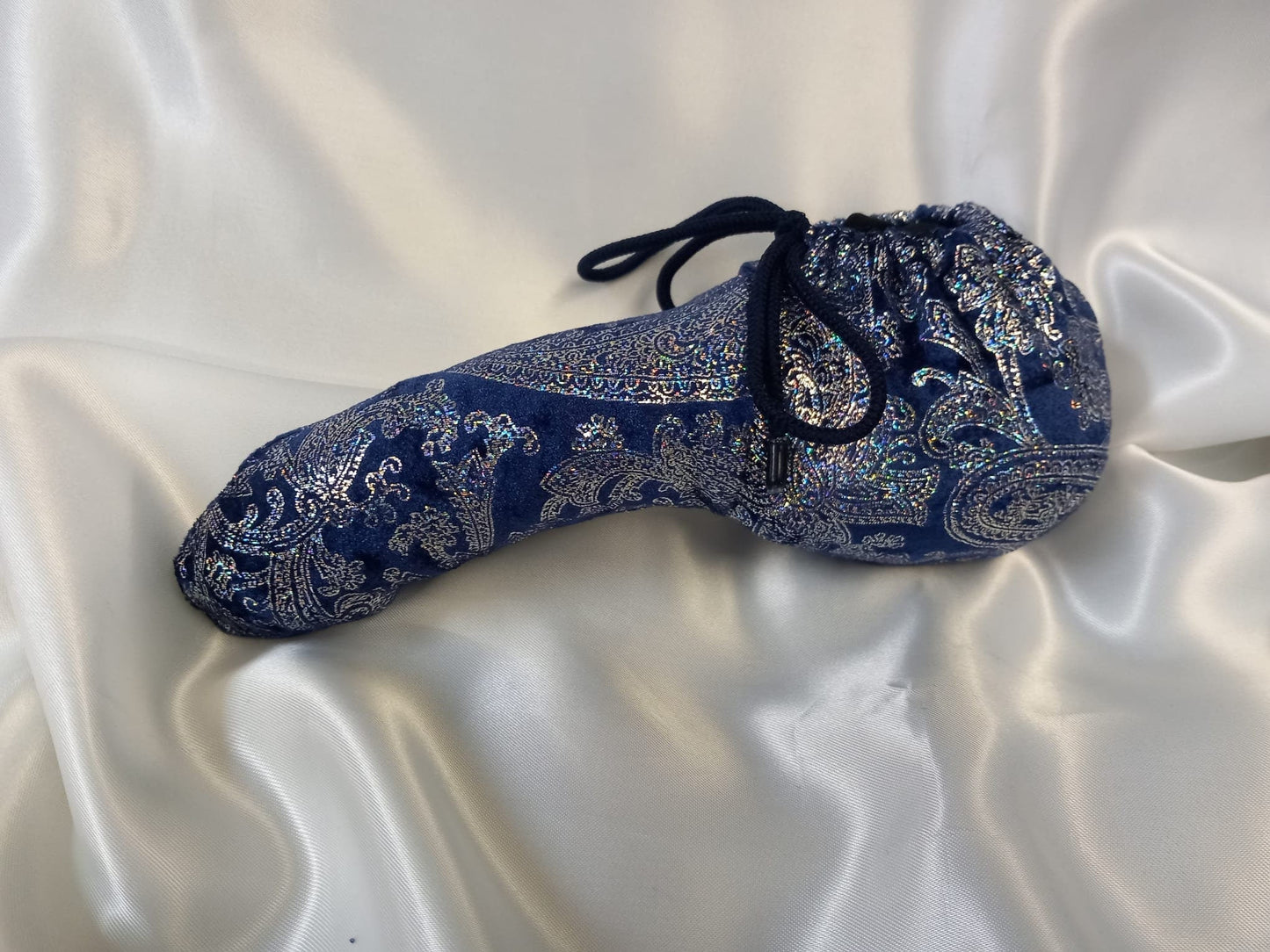 Penissocke Lümmeltüte Juwelensäckchen blauer Samt Lycra mit Silber Hologramm - SEXSENSE