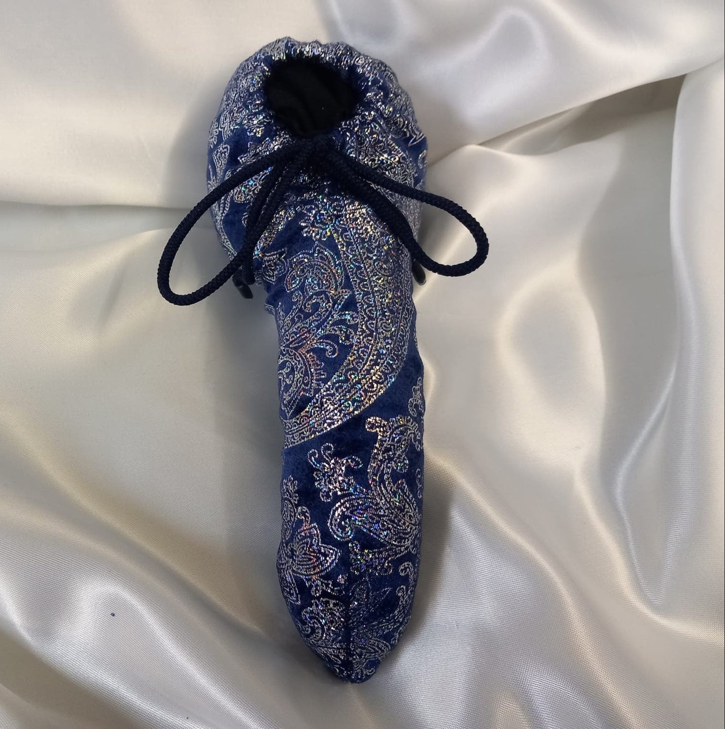 Penissocke Lümmeltüte Juwelensäckchen blauer Samt Lycra mit Silber Hologramm - SEXSENSE