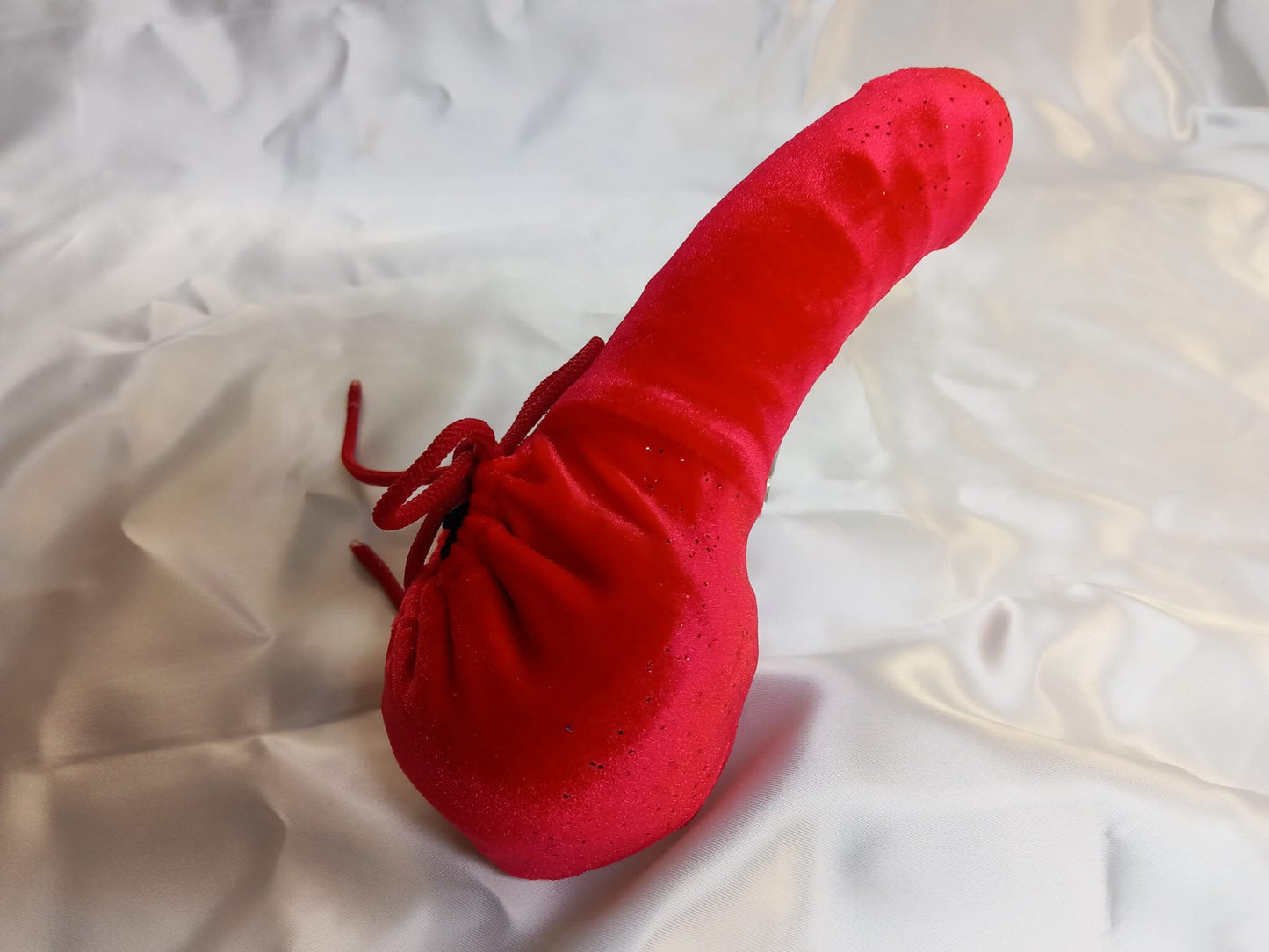 Penissocke, Lümmeltüte, Juwelensäckchen, Ferrari roter Samt Hodensack Beutel elastische Lycra mit Glitter - SEXSENSE