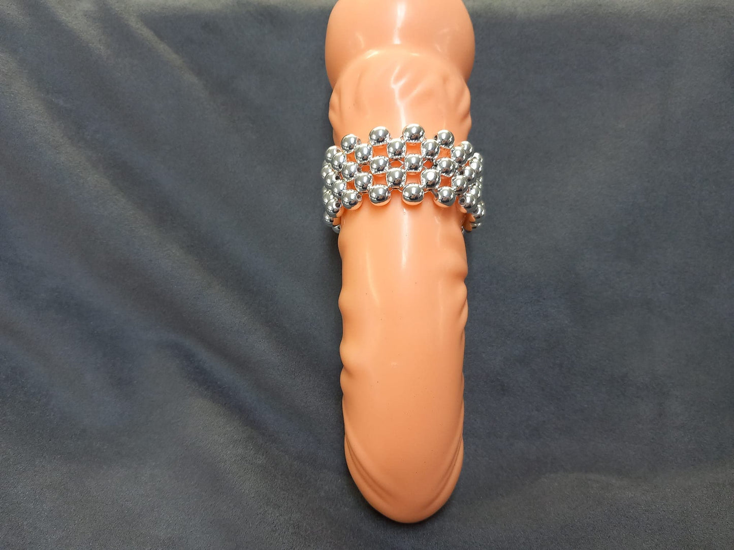 Penisring Kinky Masturbator 75 rotierende Silber Hämatit - Perlen auf Chirurgenstahl Innen - Umfang ca 11,6cm - SEXSENSE