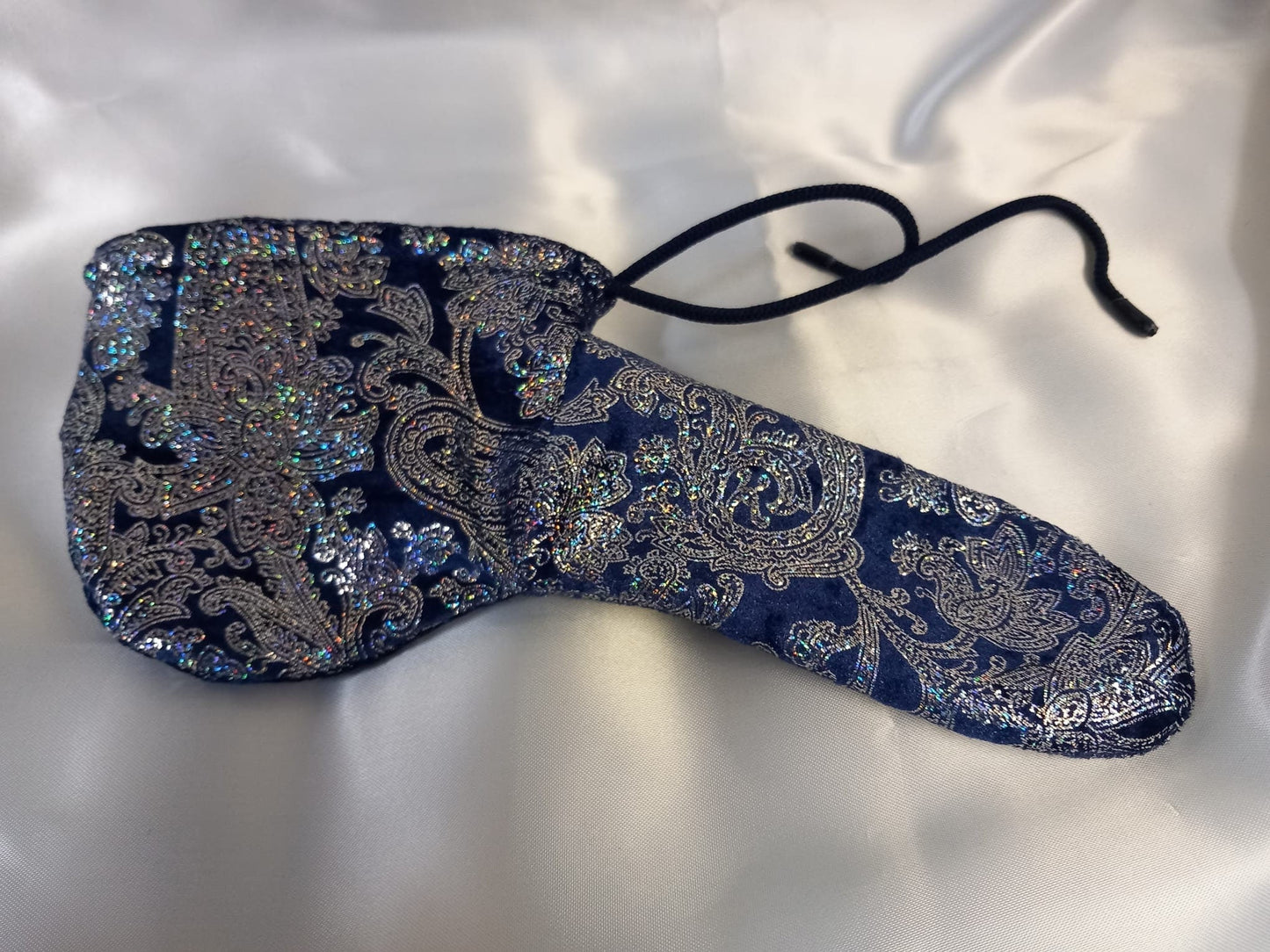Penissocke Lümmeltüte Juwelensäckchen blauer Samt Lycra mit Silber Hologramm - SEXSENSE