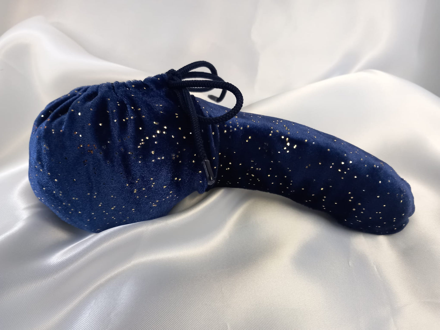 Penissocke Lümmeltüte Juwelensäckchen blauer Samt mit gold Sleeve Sackhalter elastische Lycra - SEXSENSE