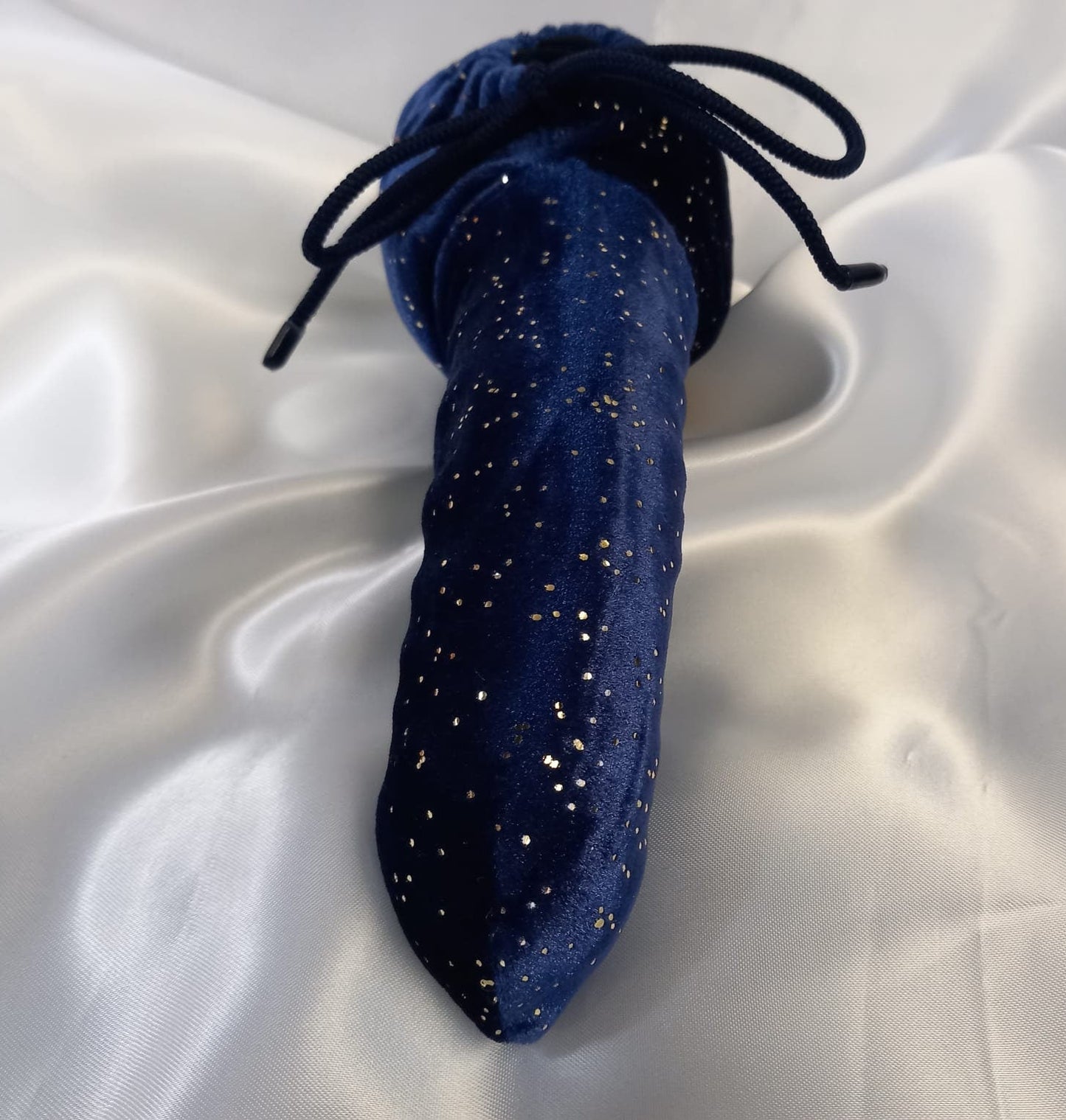 Penissocke Lümmeltüte Juwelensäckchen blauer Samt mit Silber Flitter Sleeve elastische Lycra - SEXSENSE