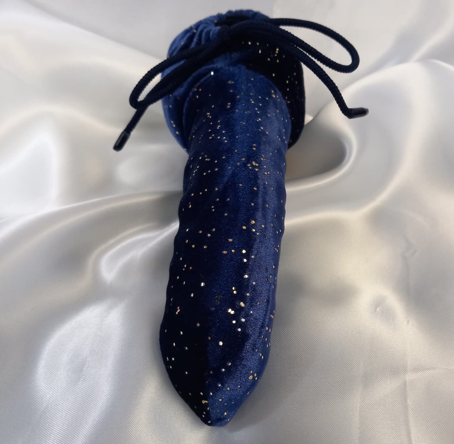 Penissocke Lümmeltüte Juwelensäckchen blauer Samt mit gold Sleeve Sackhalter elastische Lycra - SEXSENSE
