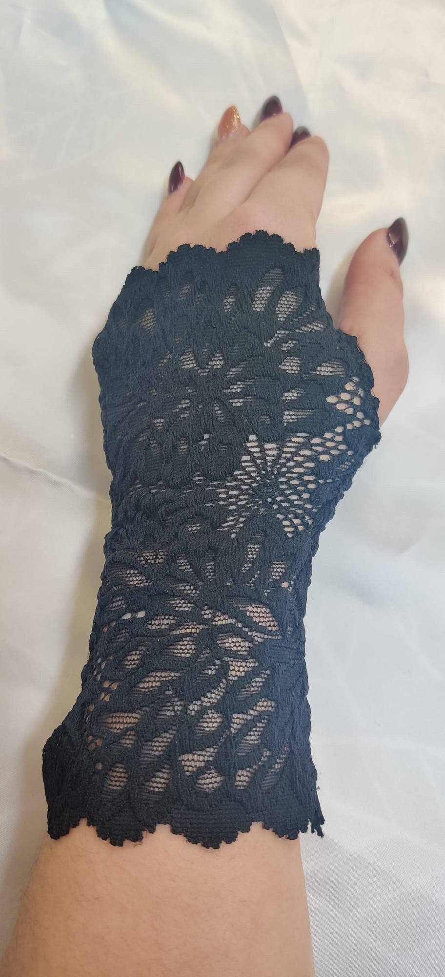 Stulpen Pulswärmer Spitze elastisch weich transparent Damen Hand Daumenloch - SEXSENSE