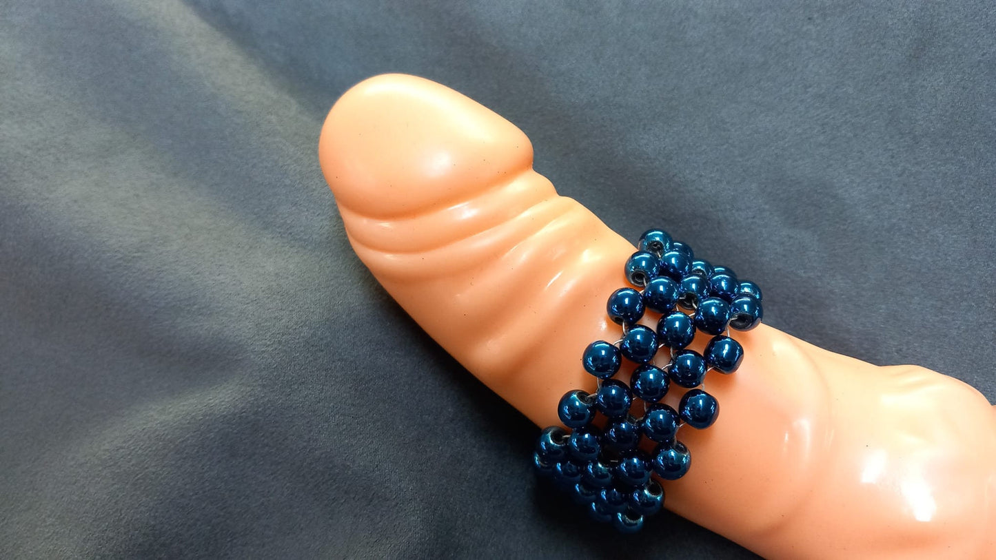 Penisring Masturbator 75 rotierende Nacht blaue Hämatit - Perlen auf Chirurgenstahl Innen - Umfang ca 11,6cm - SEXSENSE