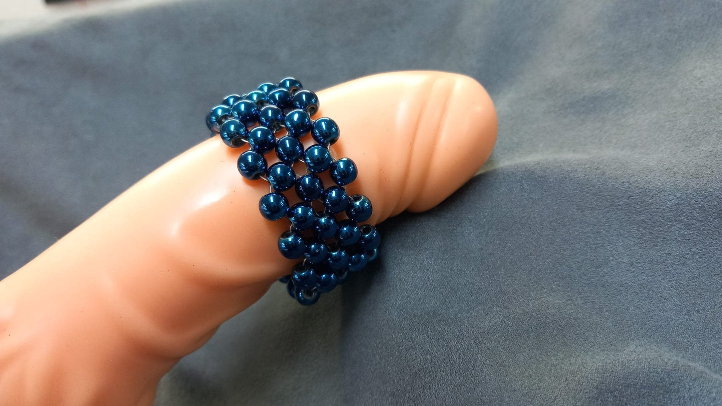 Penisring Masturbator 75 rotierende Nacht blaue Hämatit - Perlen auf Chirurgenstahl Innen - Umfang ca 11,6cm - SEXSENSE