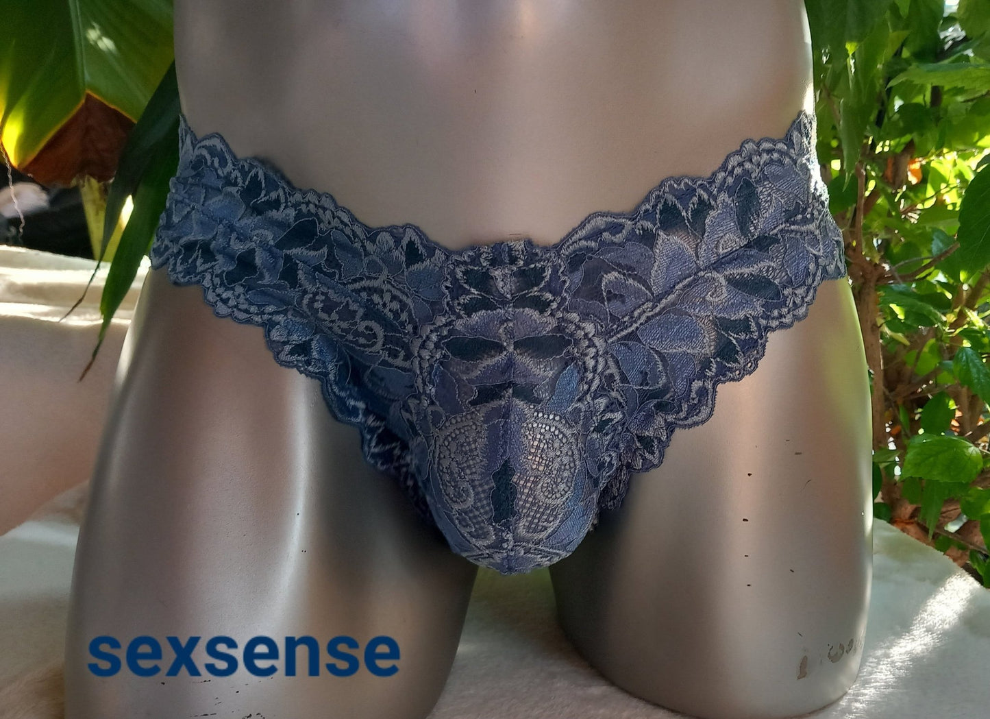 Slip Herren Hipster elastische französische Spitze jeansblau mit Bogenabschlusskanten - SEXSENSE