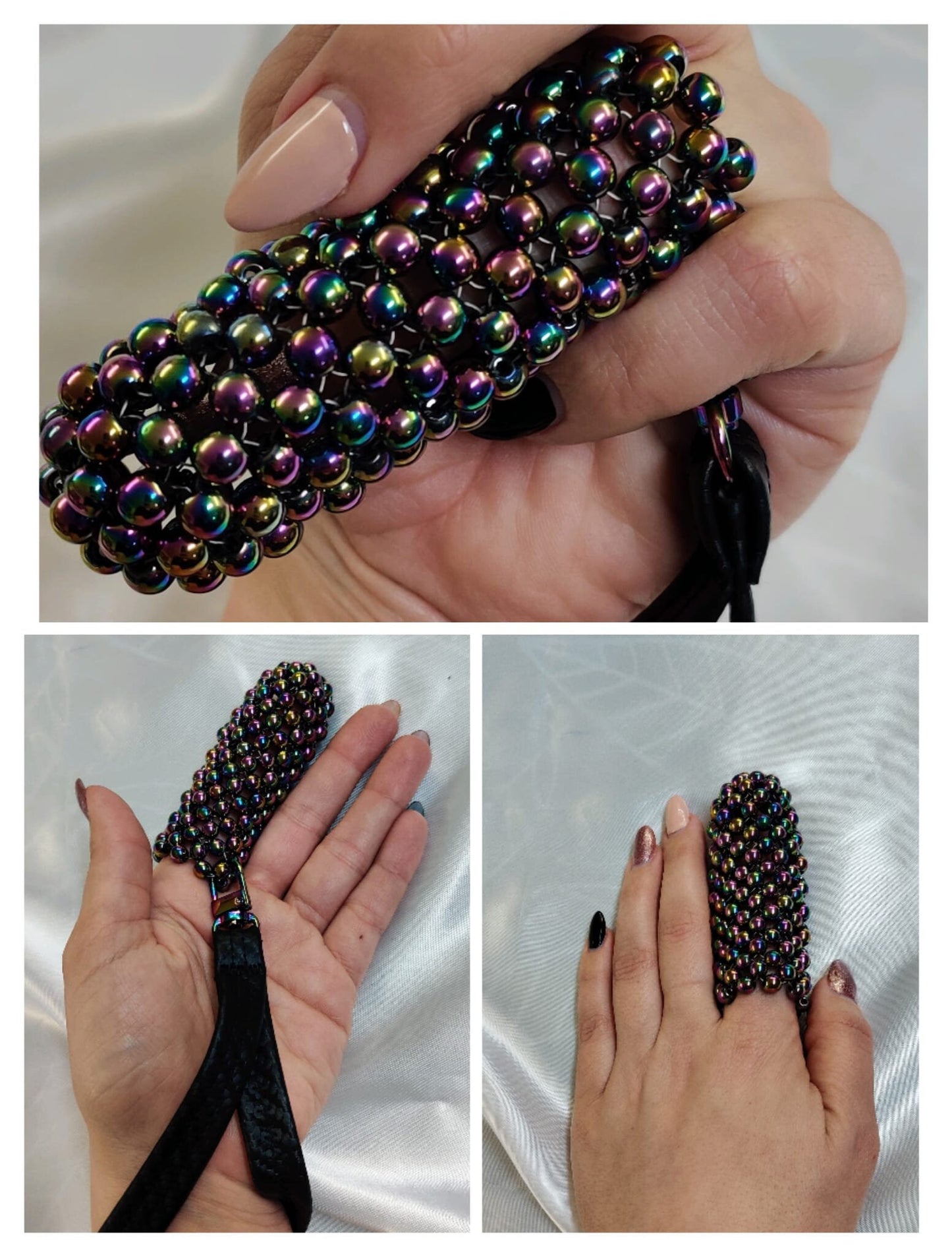 Dildo Massagegerät Massagefinger Stimulator Fingerdildo Schmeichler erotische irisierende Lustperlen aus Hämatit