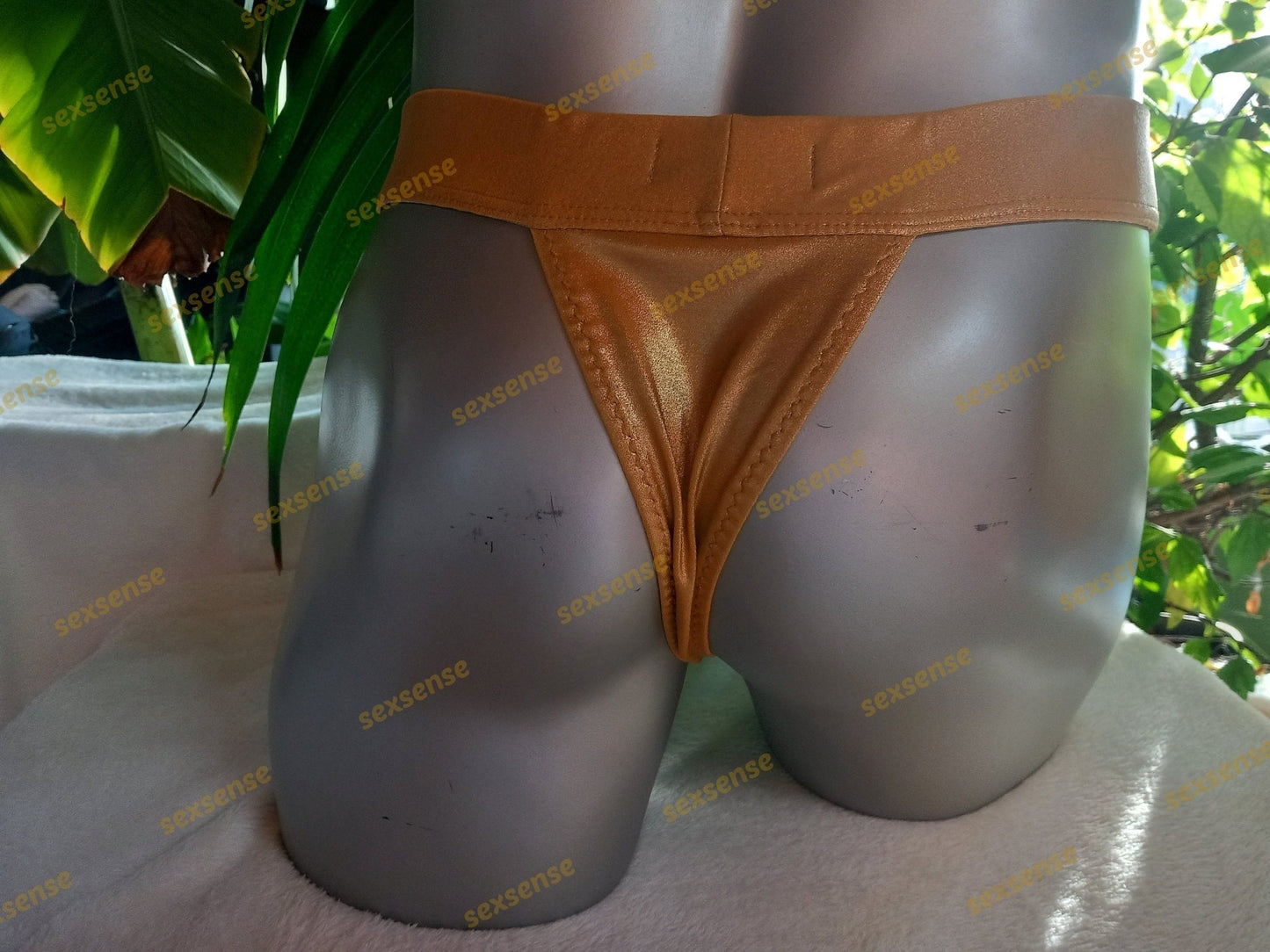 Badestring Herren Badehose Stretch Lycra Gold Gummibund breit Stoffbezogen - SEXSENSE