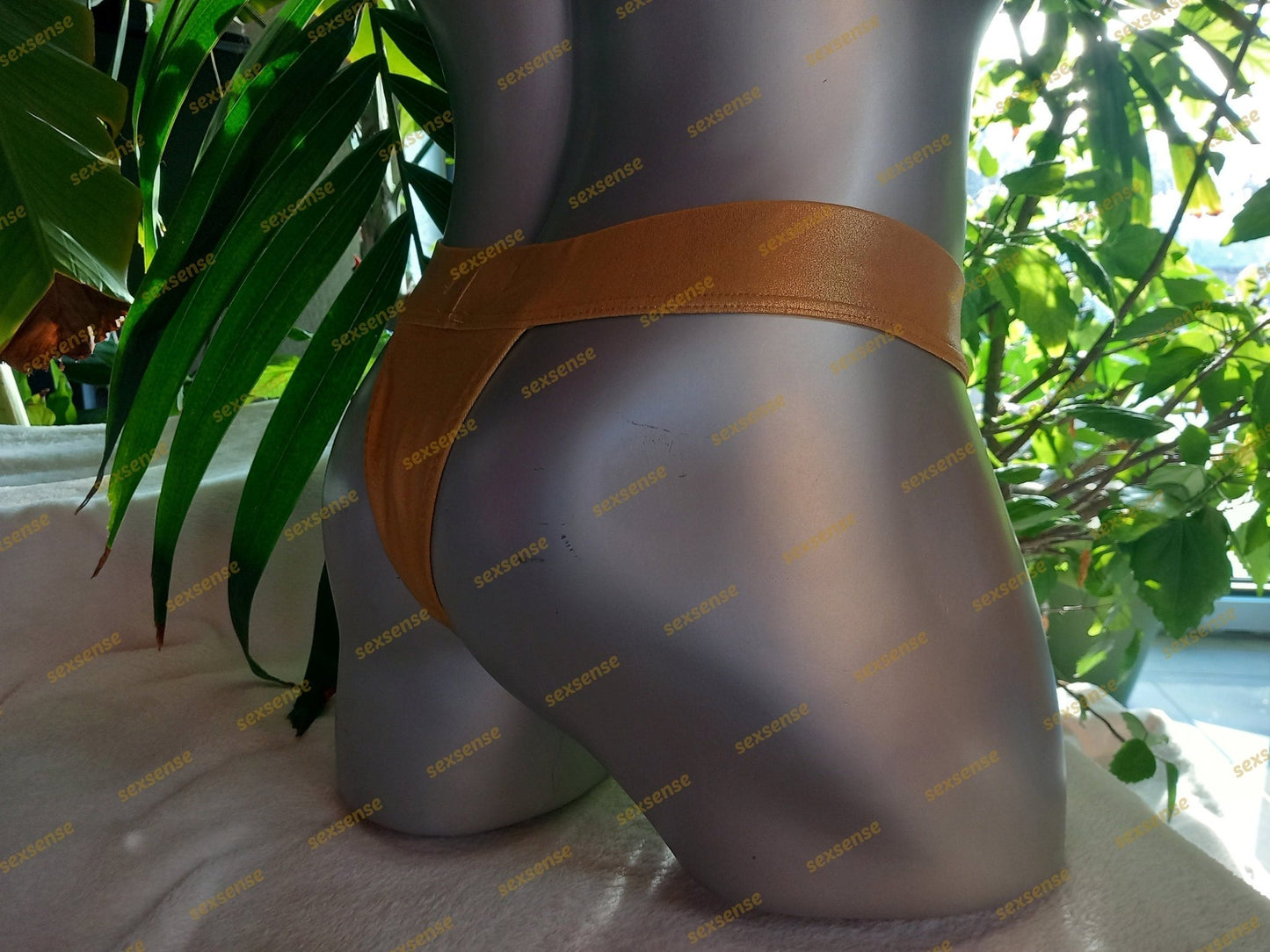 Badestring Herren Badehose Stretch Lycra Gold Gummibund breit Stoffbezogen - SEXSENSE