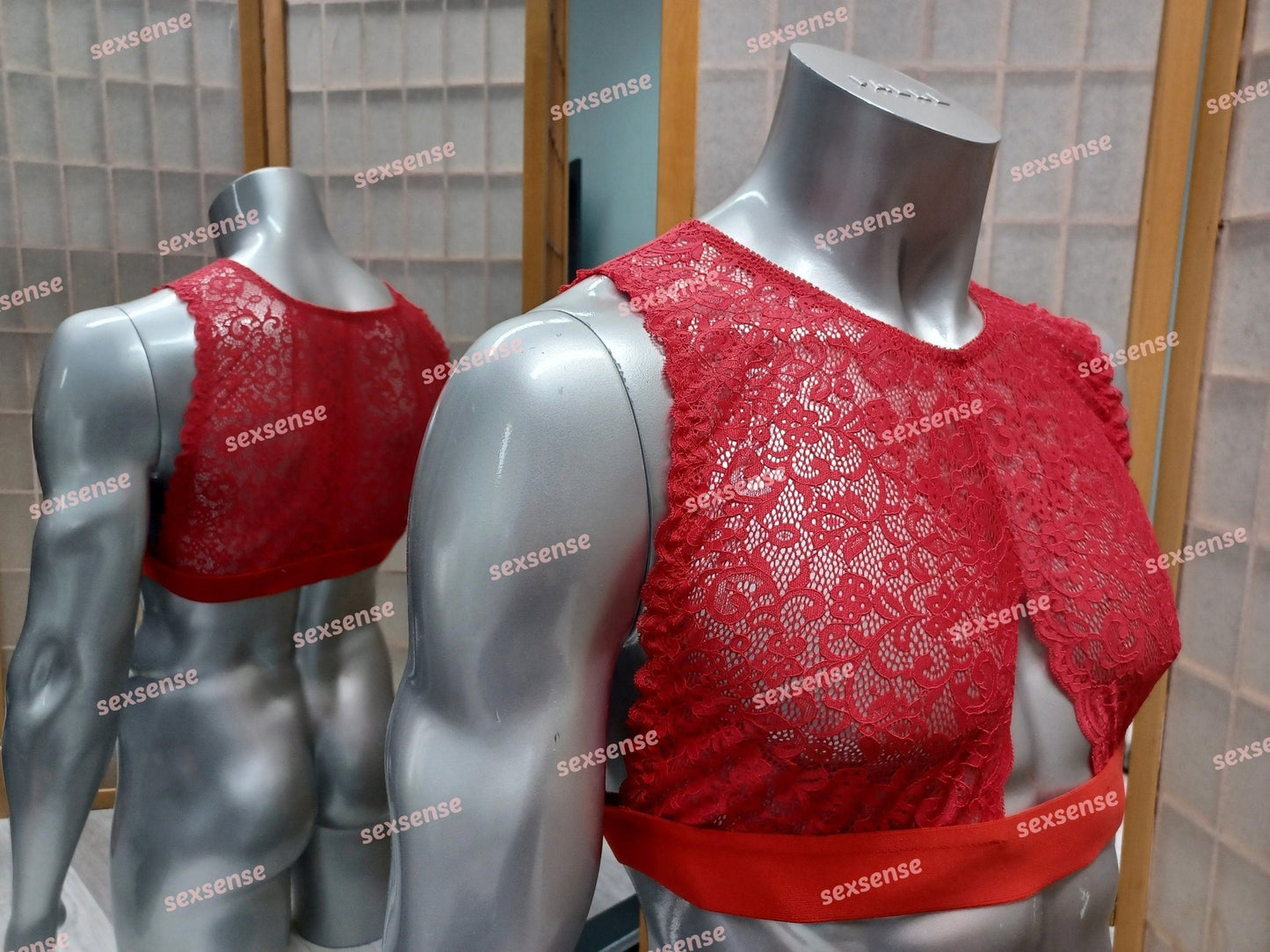 Bustier BH Sissy Unterwäsche en femme die elastische Spitze ist rot und eng anliegend - SEXSENSE