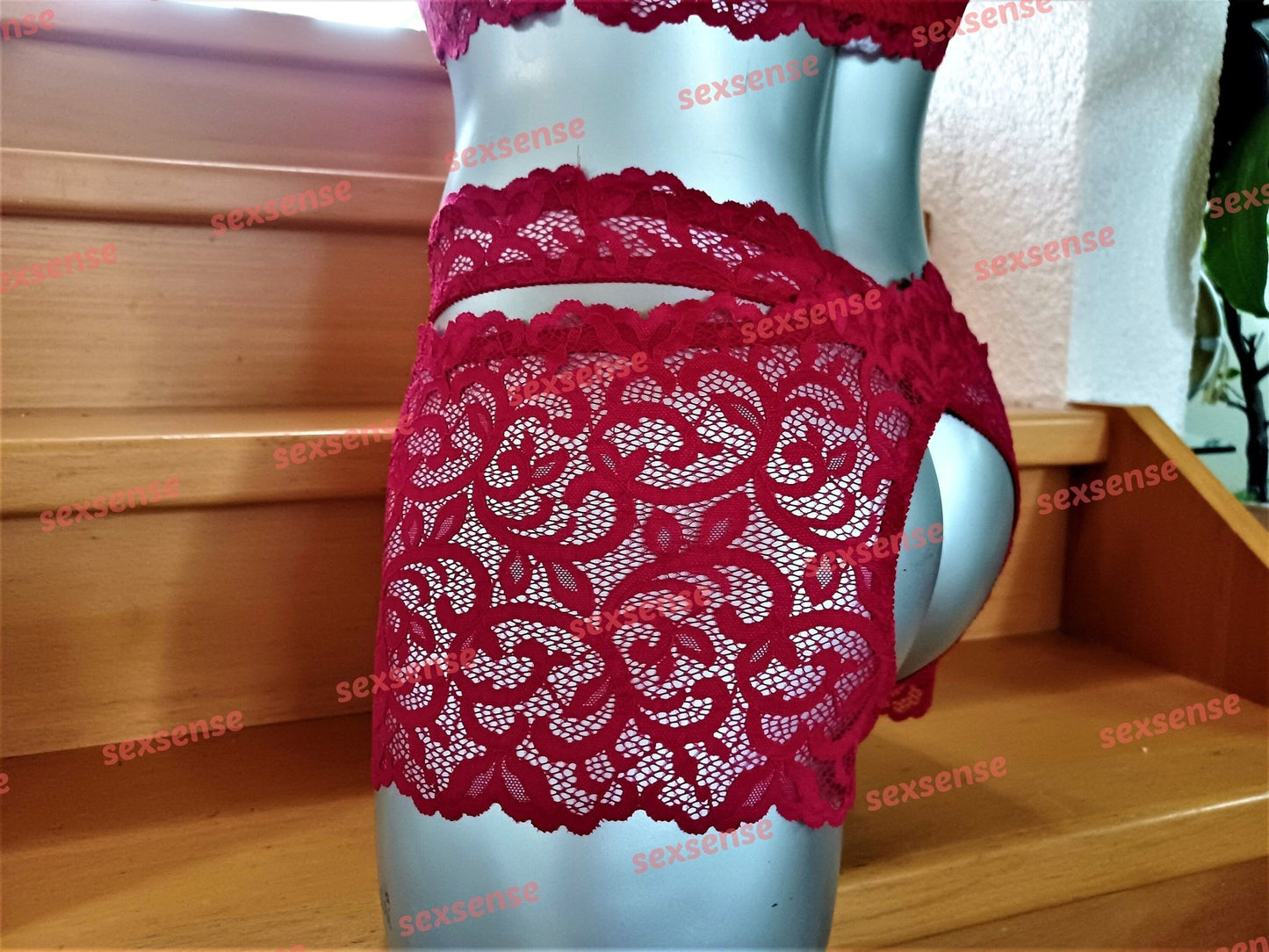 Herren Straps Stay Hip halterlos ouvert Strumpfbänder elastische Spitze rot Fetisch Gay - SEXSENSE