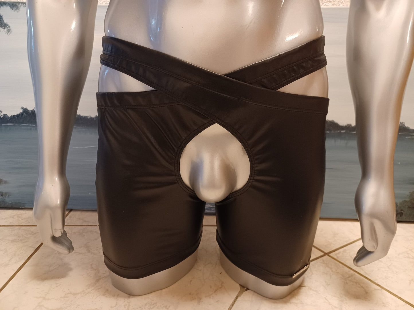 Herren Chaps Straps Stay Hip Harness ouvert Strumpfbänder elastisches Lederimitat sexy Dessous Fetisch - SEXSENSE
