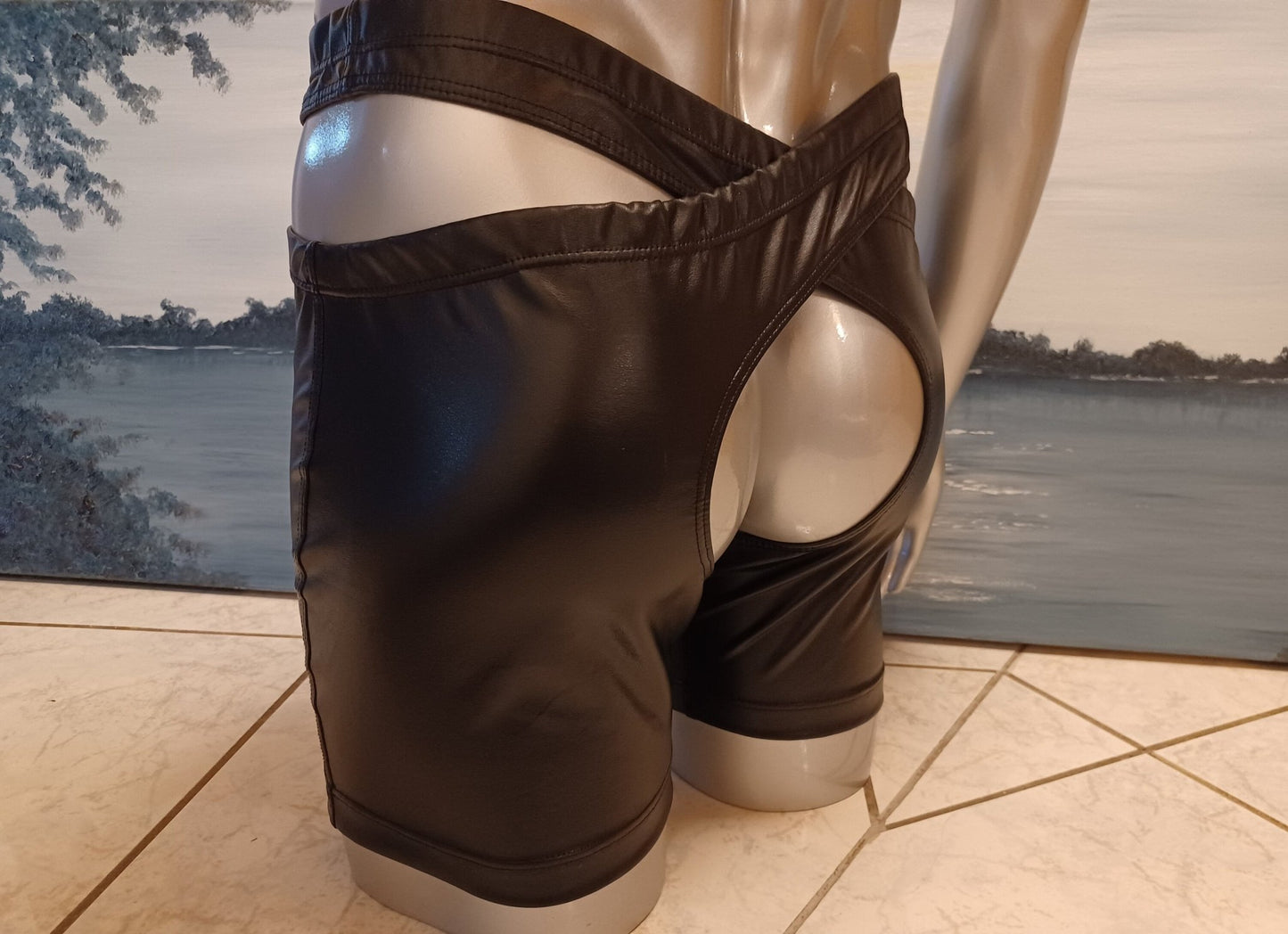 Herren Chaps Straps Stay Hip Harness ouvert Strumpfbänder elastisches Lederimitat sexy Dessous Fetisch - SEXSENSE